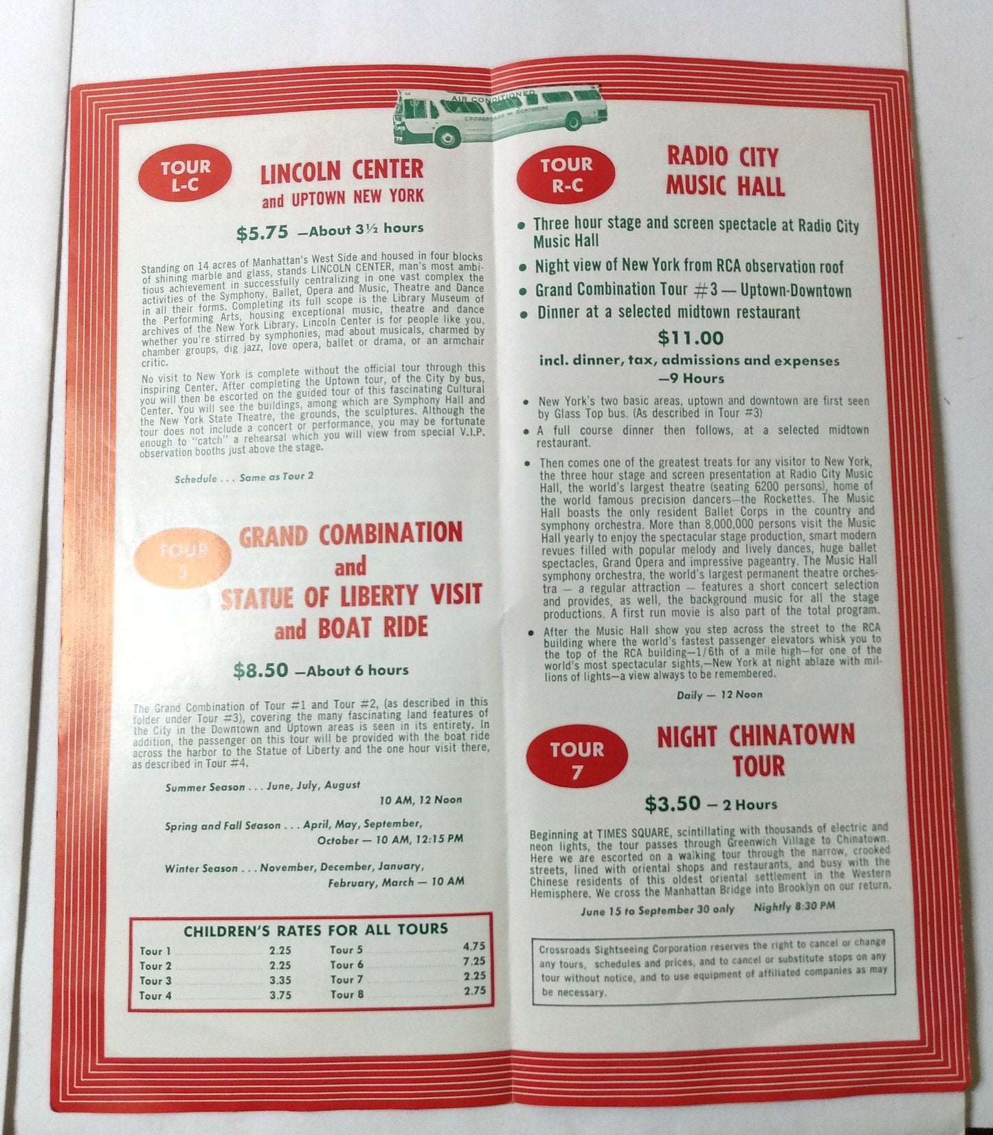 Crossroads Bus Sightseeing Tours New York City 1967 Brochure - TulipStuff