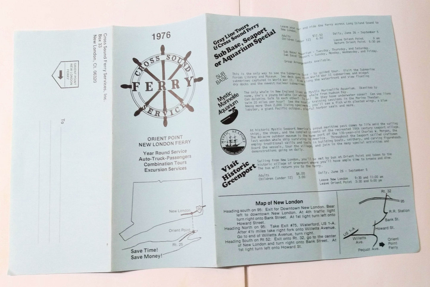 Cross Sound Car Ferry Service New London Orient Point Schedule 1976 - TulipStuff