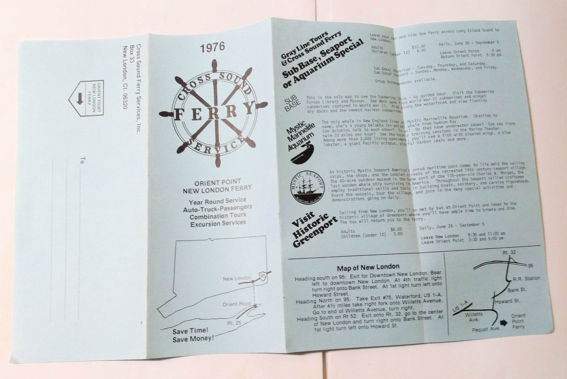 Cross Sound Car Ferry Service New London Orient Point Schedule 1976 - TulipStuff