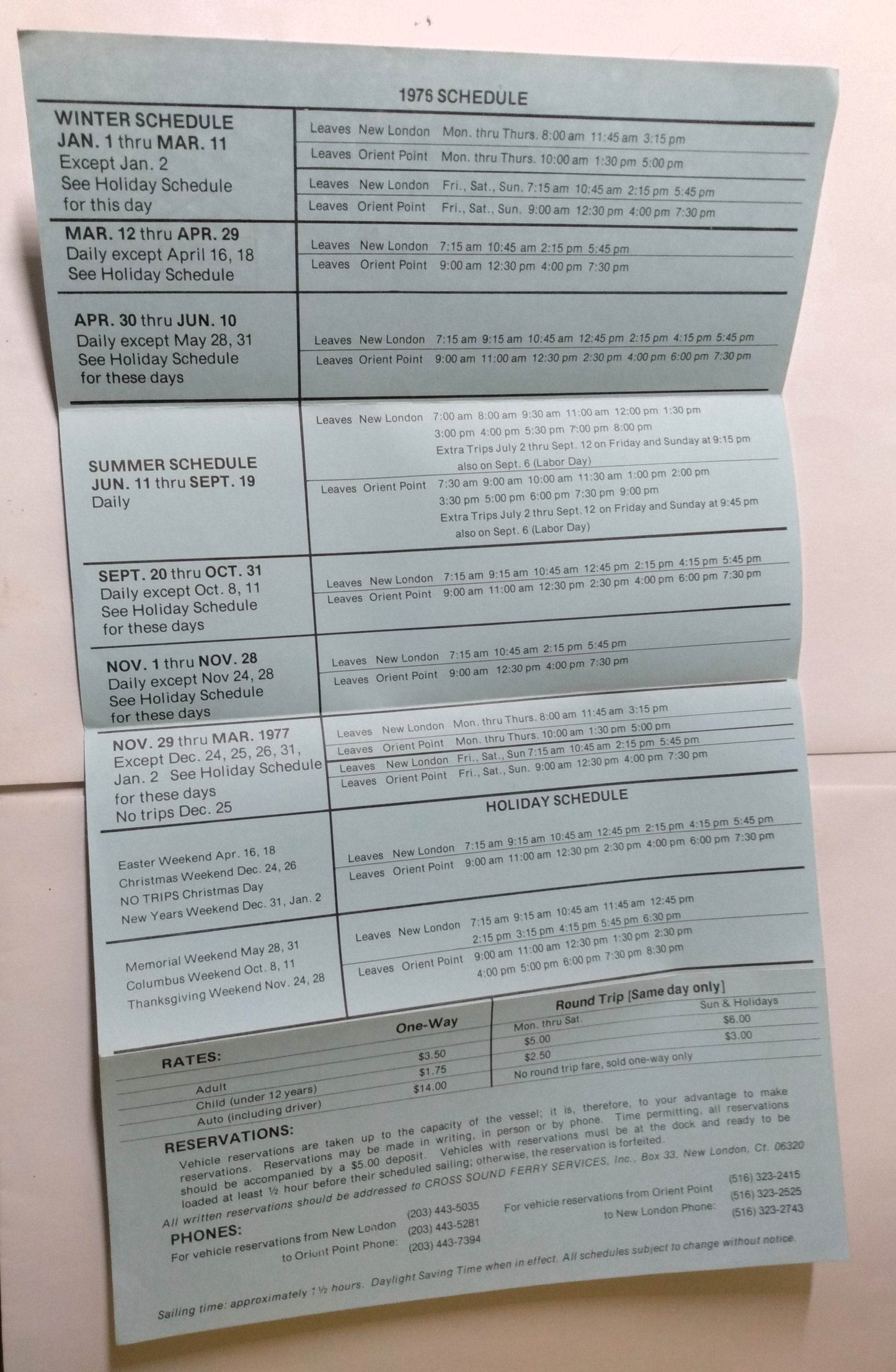 Cross Sound Car Ferry Service New London Orient Point Schedule 1976 - TulipStuff
