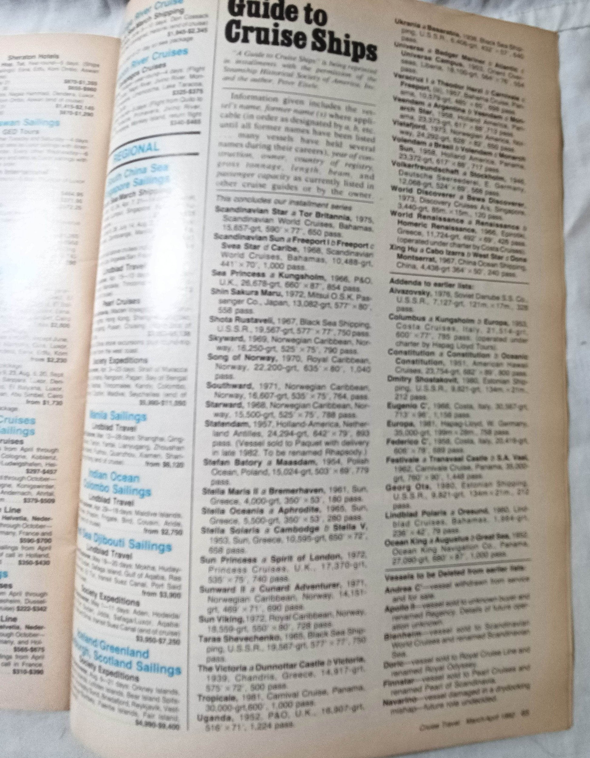 Cruise Travel Magazine April 1982 Rotterdam Oceanic QE2 Southward Sitmar TulipStuff