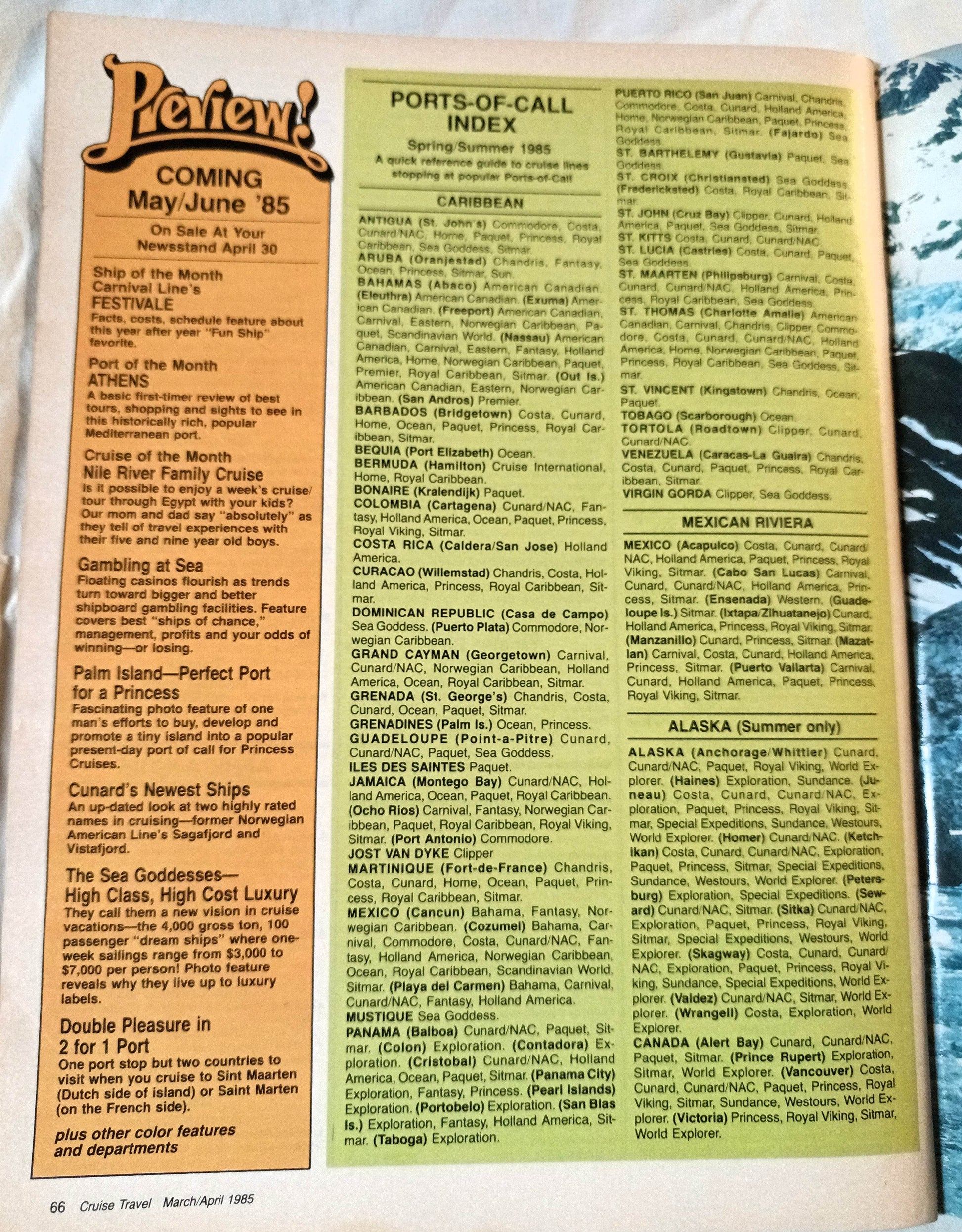 Cruise Travel Magazine April 1985 Royal Odyssey Ocean Princess - TulipStuff