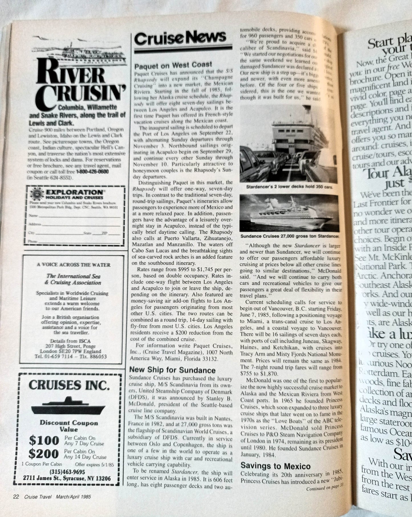 Cruise Travel Magazine April 1985 Royal Odyssey Ocean Princess - TulipStuff