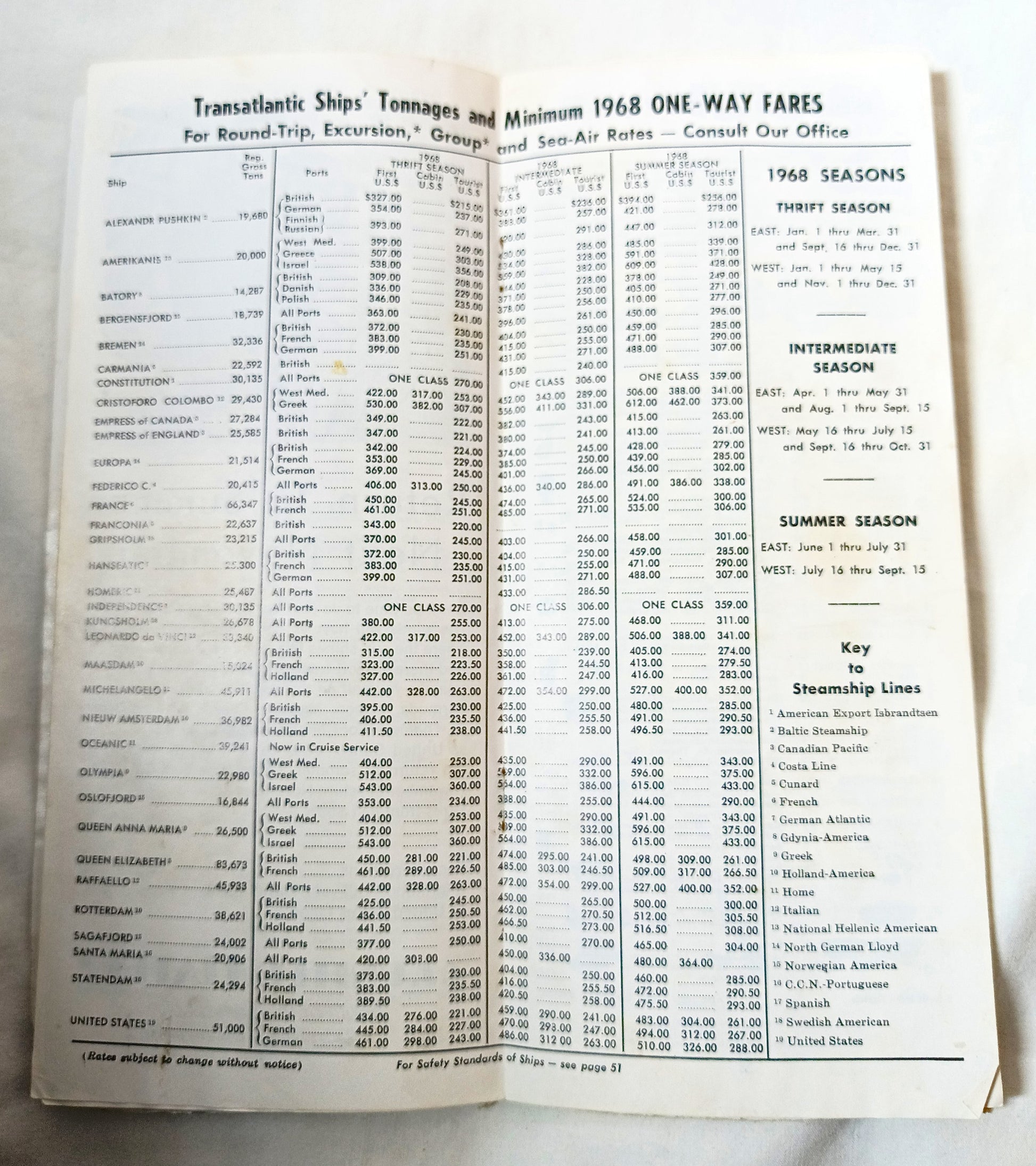 Cruises and Tours Everywhere Steamship Schedules Air Fares May 15 1968 - TulipStuff
