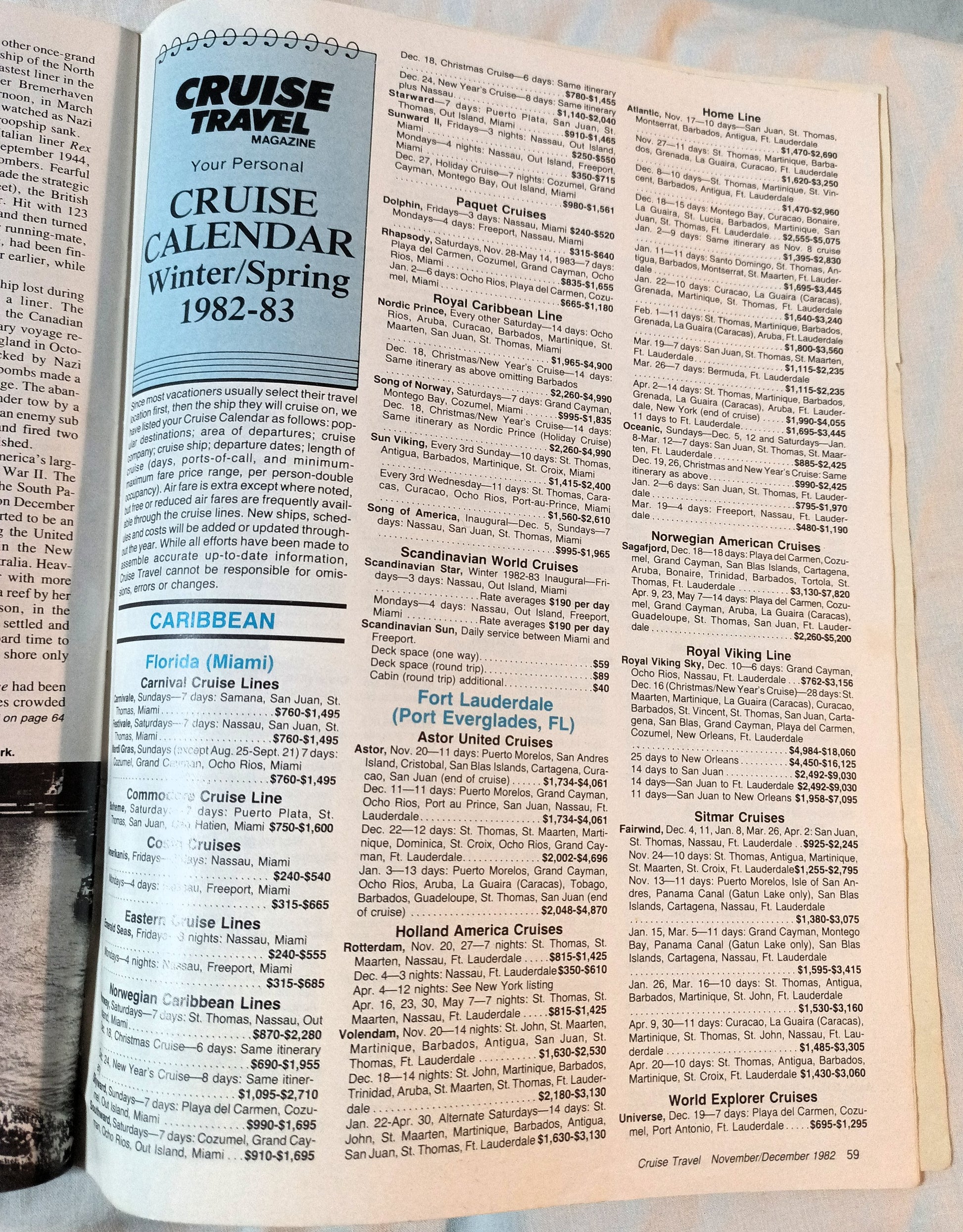 Cruise Travel Magazine December 1982 Mermoz Skyward Fairsea - TulipStuff