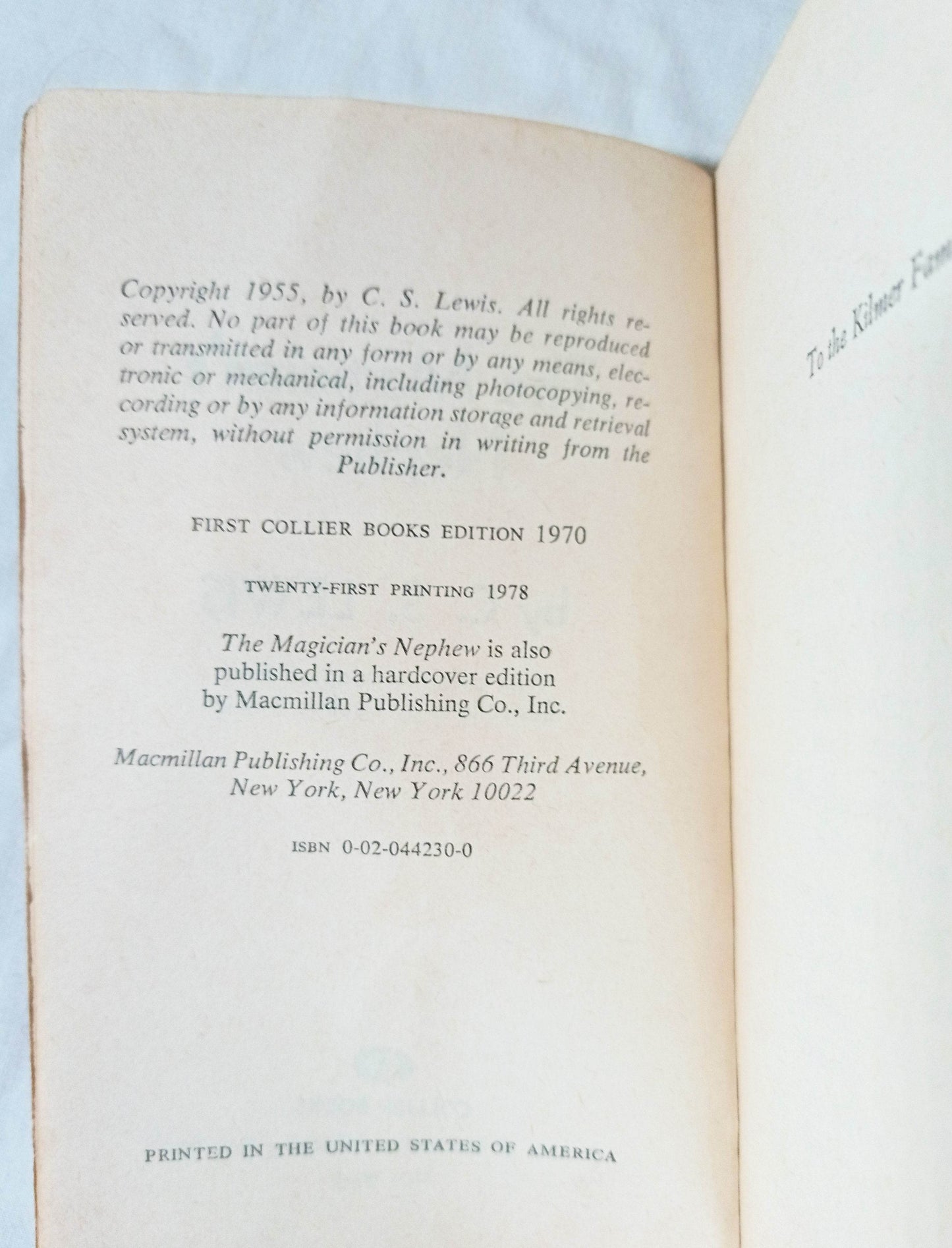 C.S. Lewis The Magician's Nephew Paperback Collier 1978 - TulipStuff