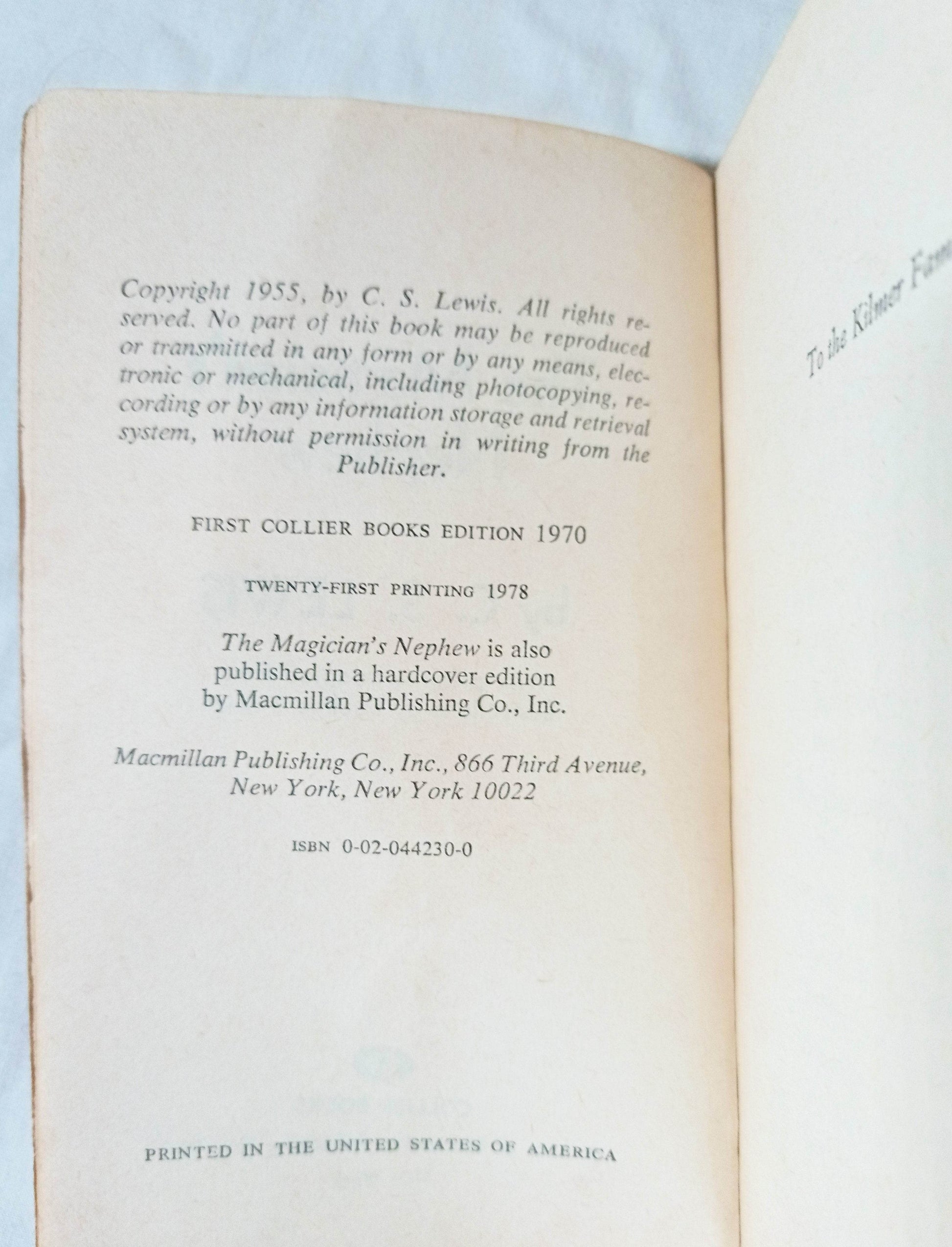 C.S. Lewis The Magician's Nephew Paperback Collier 1978 - TulipStuff