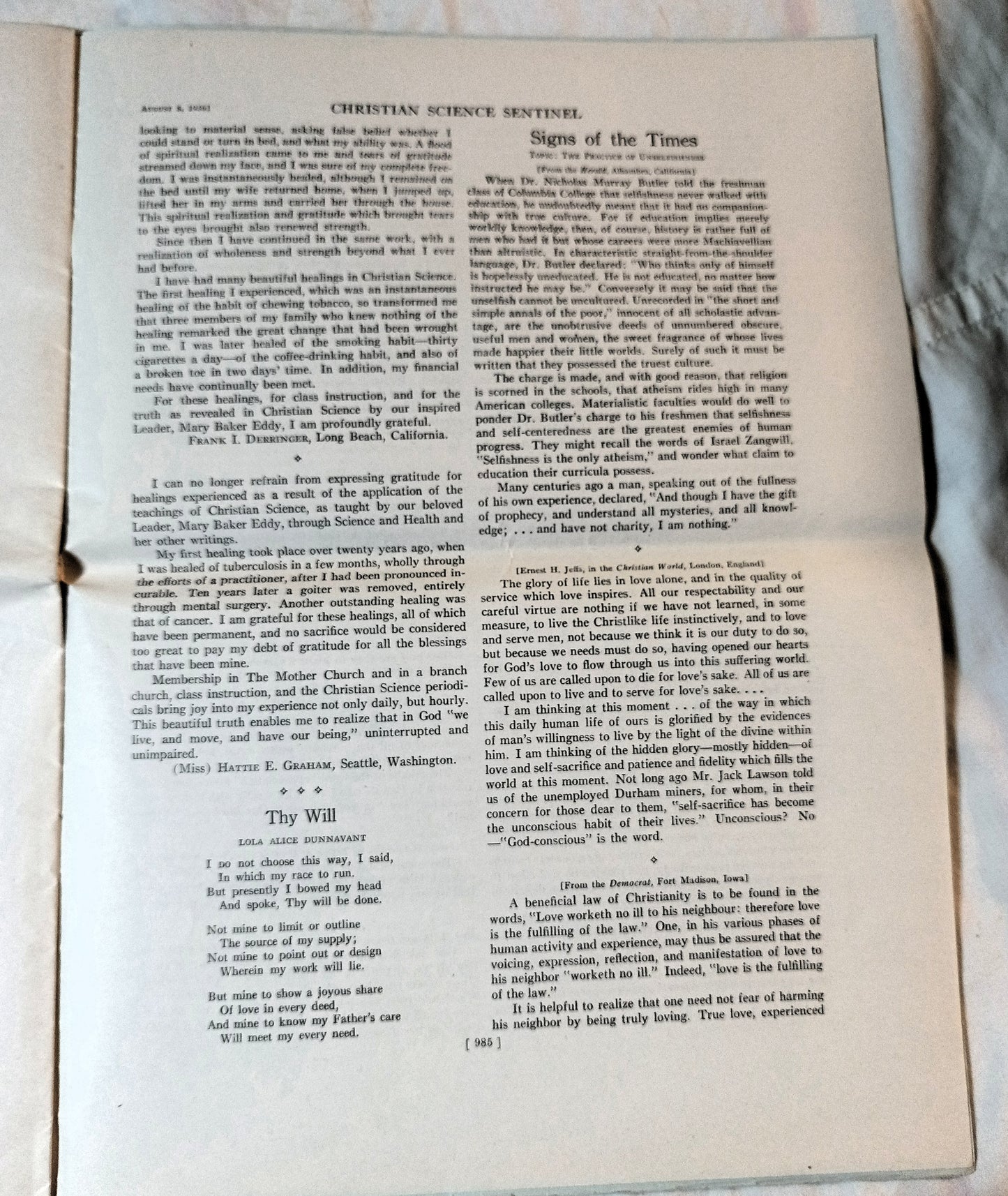 Christian Science Sentinel August 8th 1936 Mary Baker Eddy Helen Wood Bauman - TulipStuff