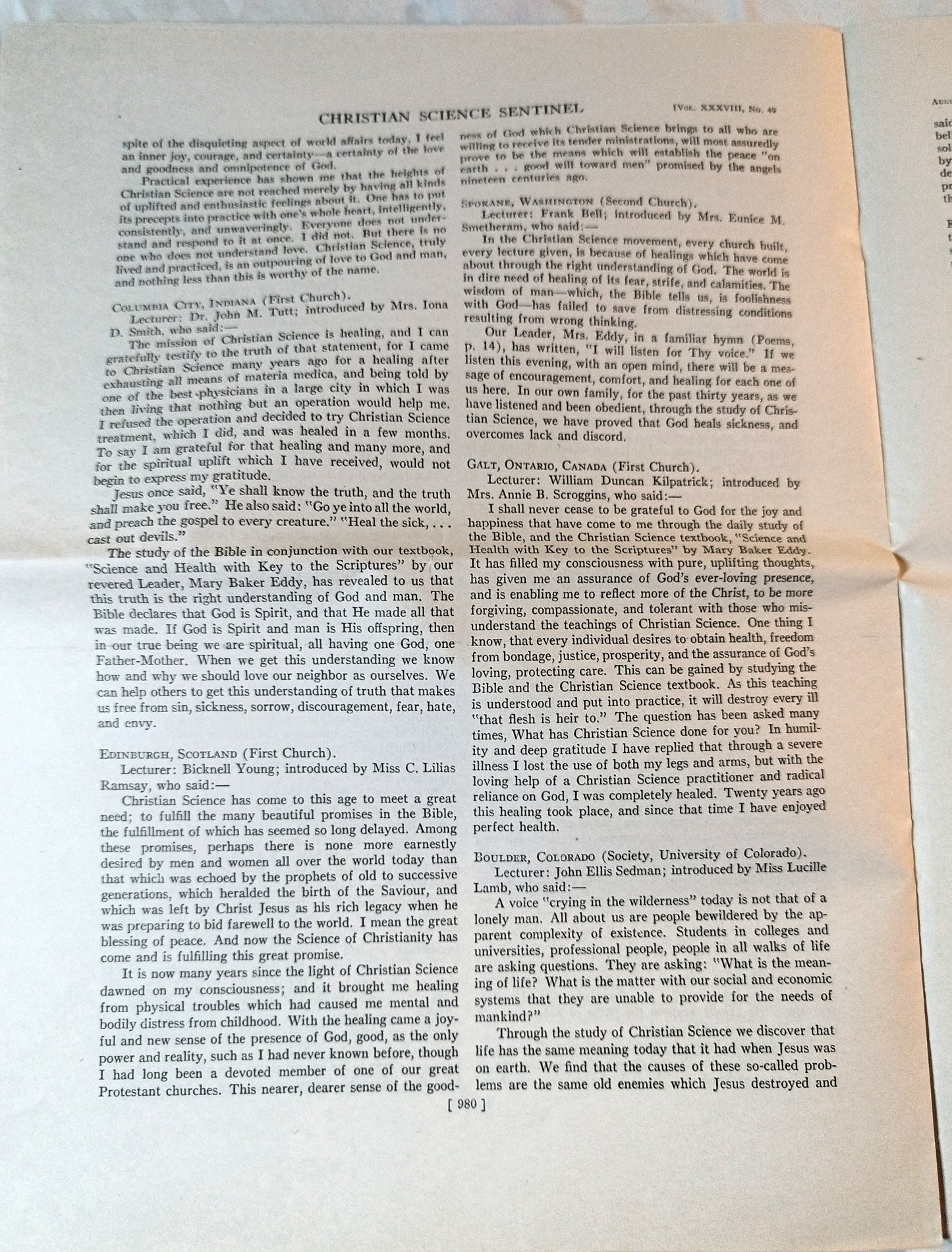 Christian Science Sentinel August 8th 1936 Mary Baker Eddy Helen Wood Bauman - TulipStuff