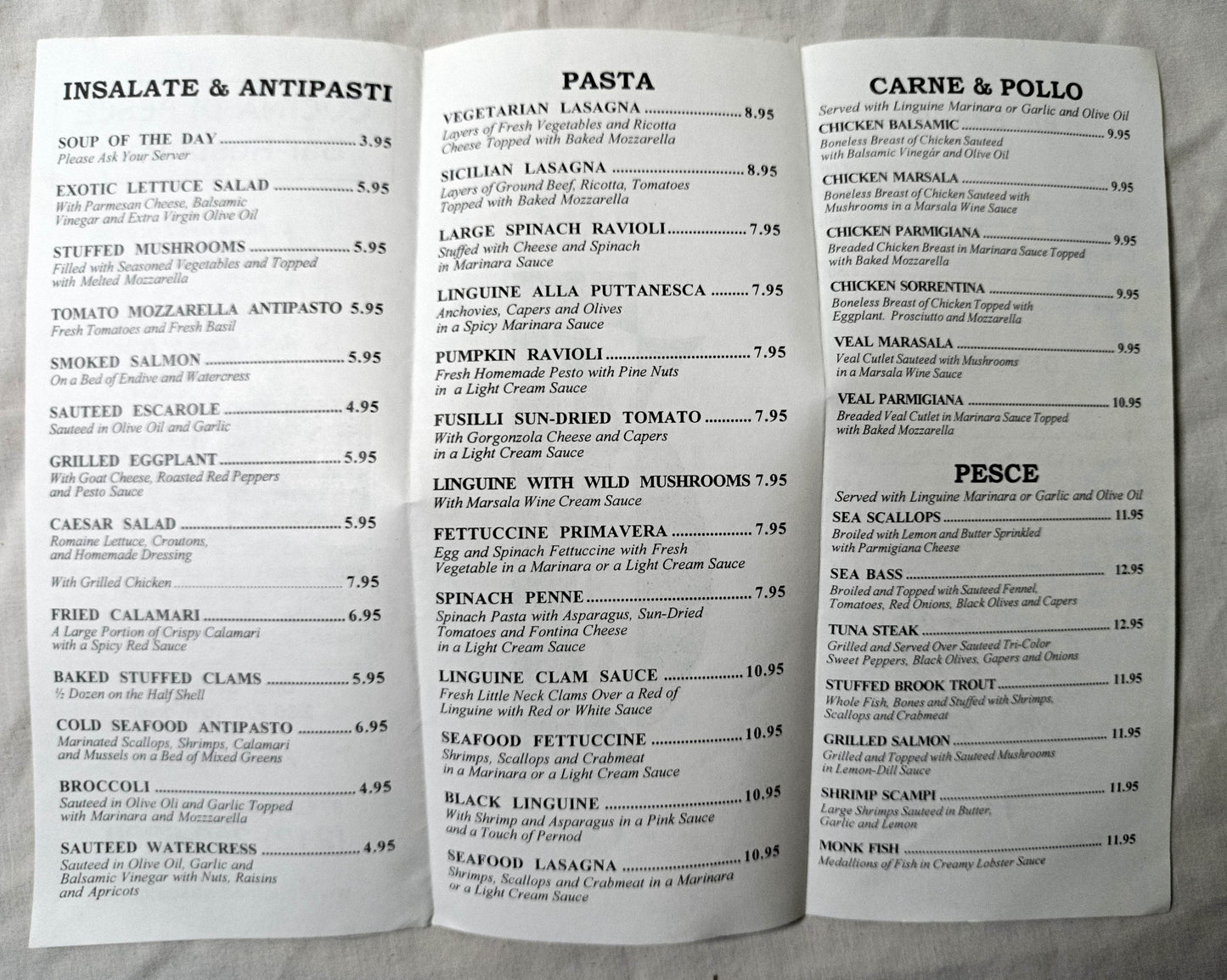 Cucina Di Pesce Restaurant E 4th St East Village NYC Takeout Menu 2001 - TulipStuff