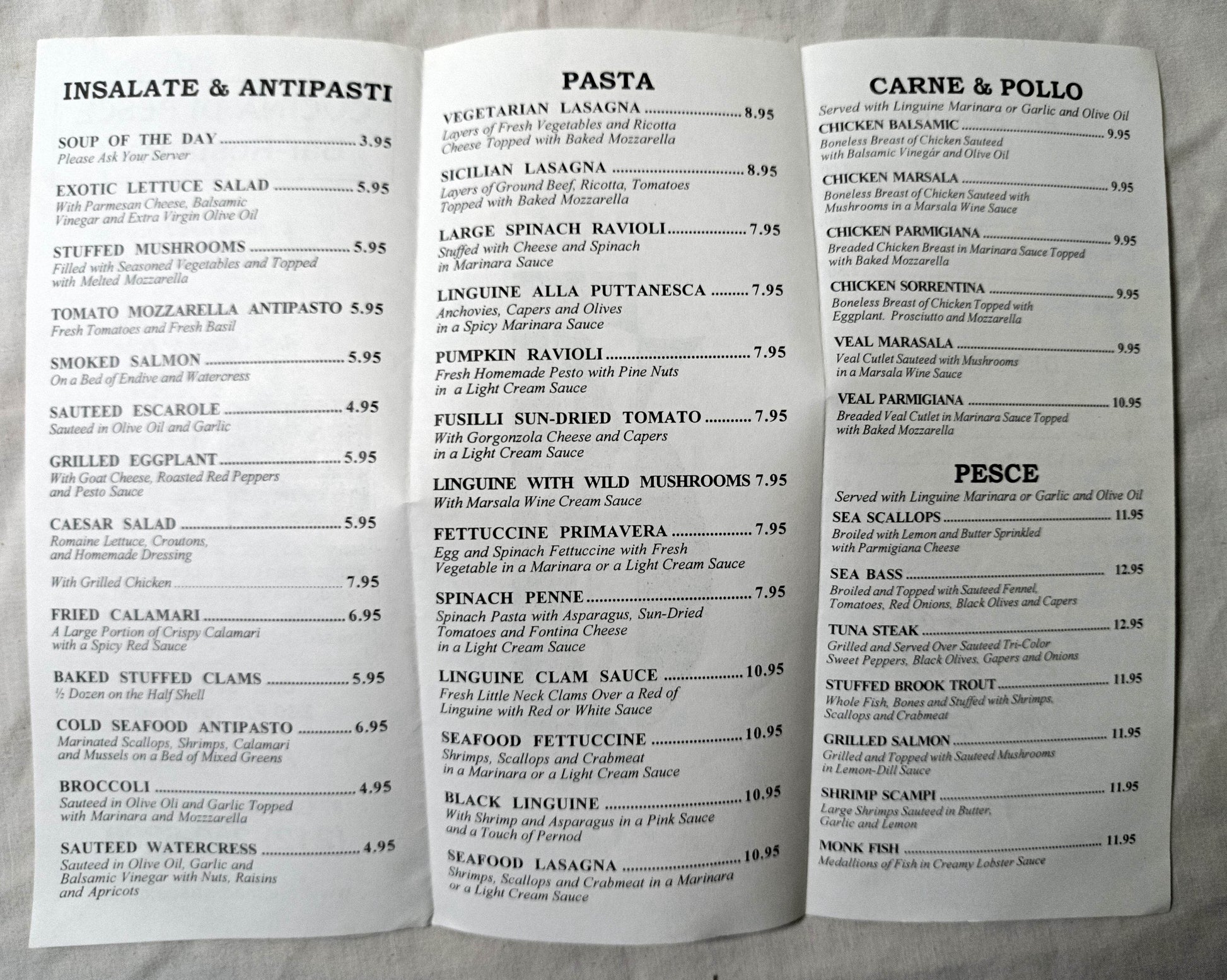 Cucina Di Pesce Restaurant E 4th St East Village NYC Takeout Menu 2001 - TulipStuff