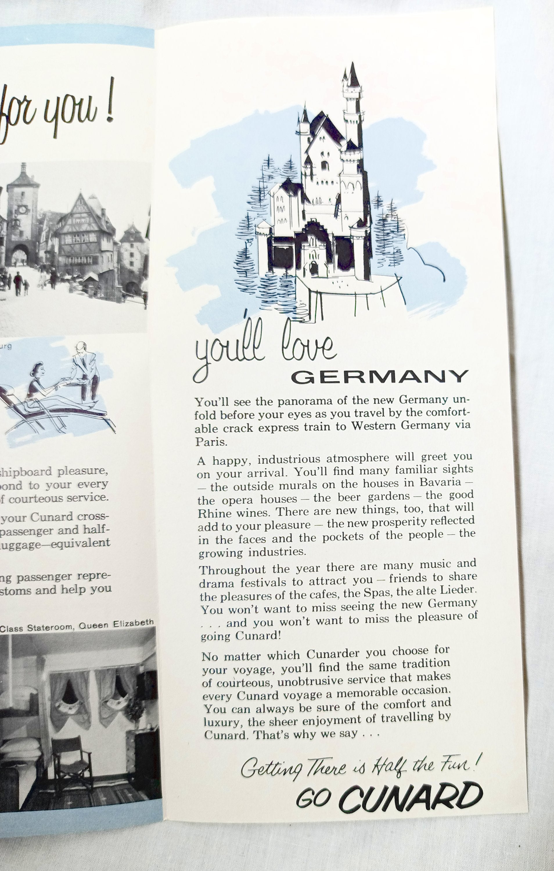 Cunard Line Express Route Germany Brochure Queen Mary Queen Elizabeth - TulipStuff