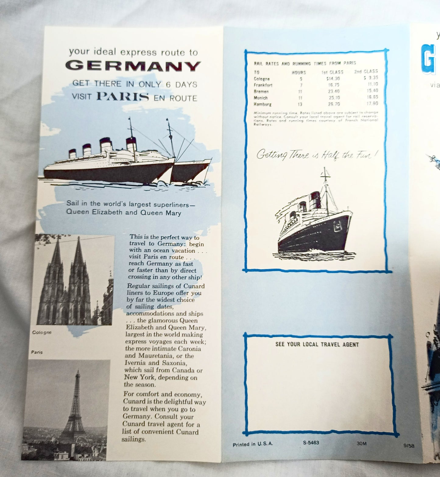 Cunard Line Express Route Germany Brochure Queen Mary Queen Elizabeth - TulipStuff