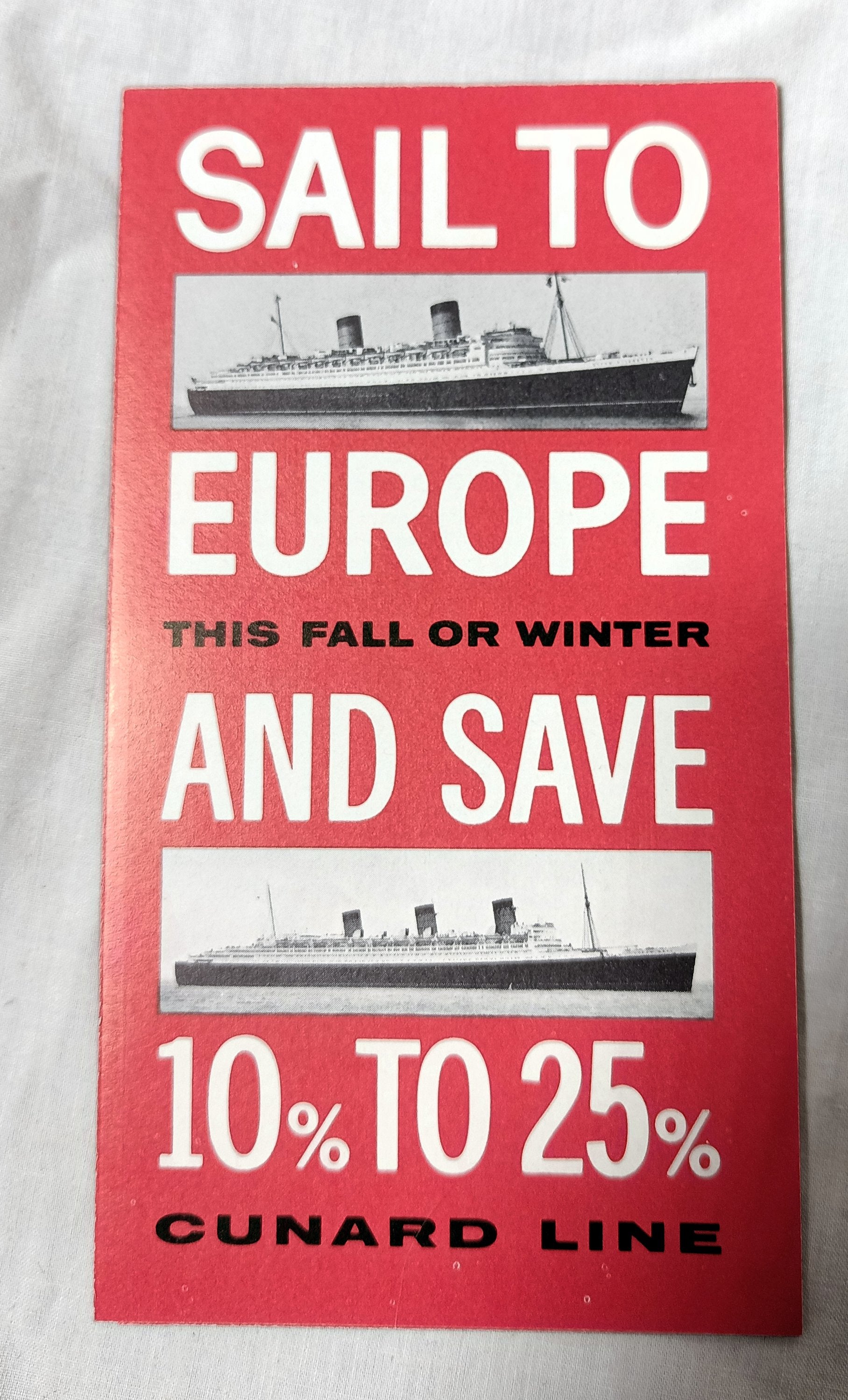 Cunard 1961 Sail To Europe And Save Brochure Queen Mary Queen Elizabeth - TulipStuff