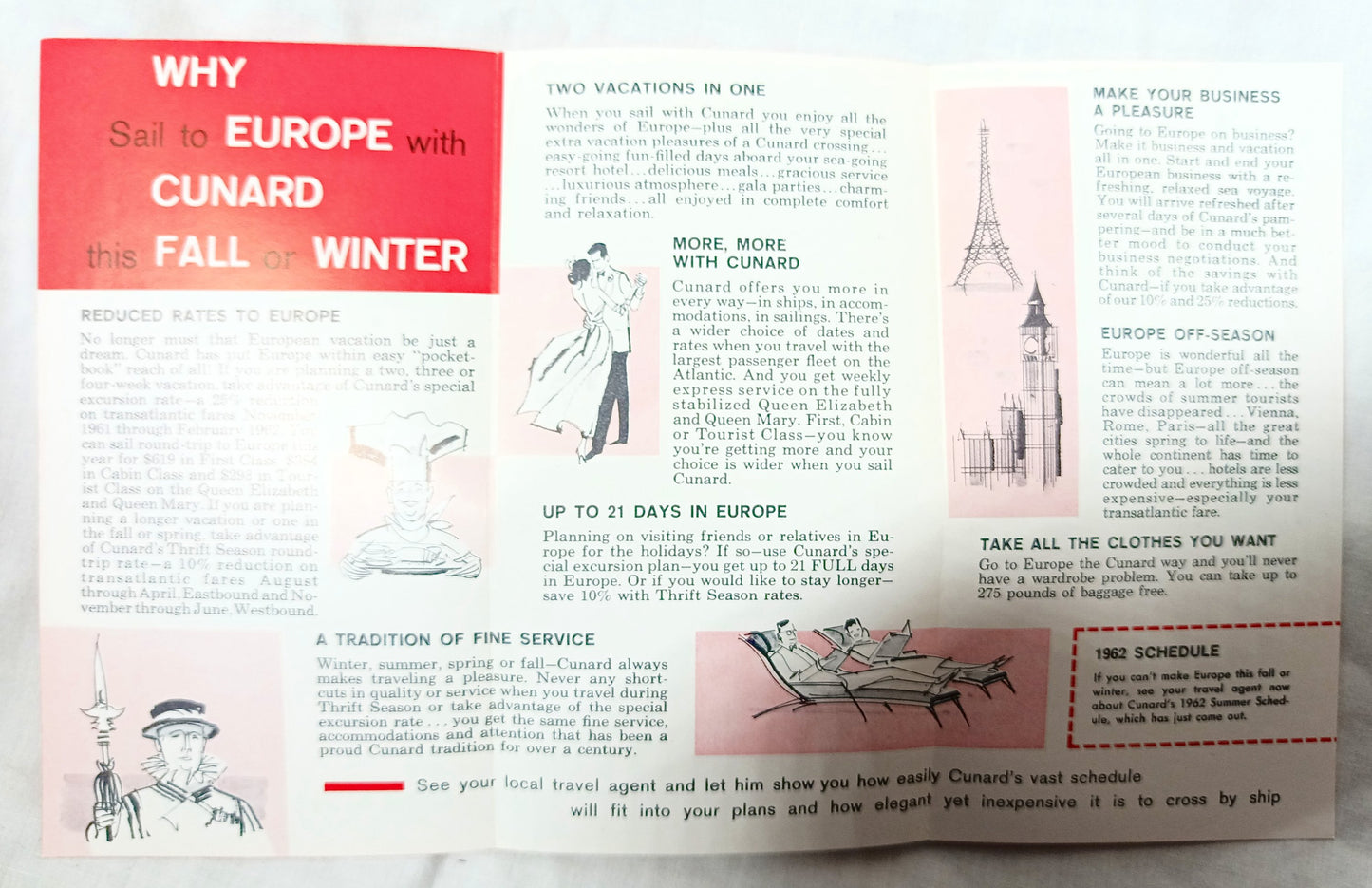 Cunard 1961 Sail To Europe And Save Brochure Queen Mary Queen Elizabeth - TulipStuff