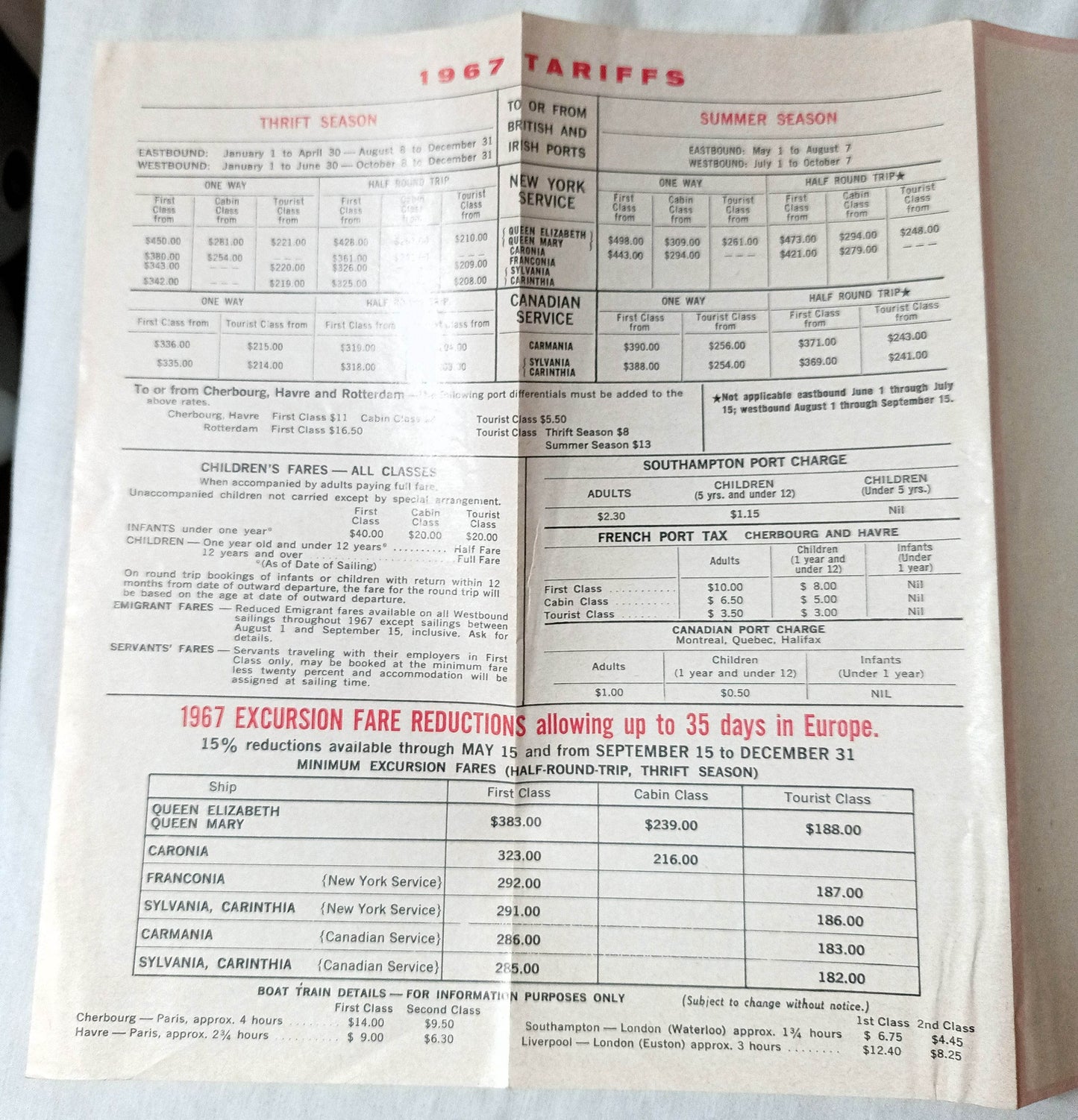 Cunard Line 1967 Atlantic Sailings Queen Elizabeth/Mary Caronia Carinthia - TulipStuff