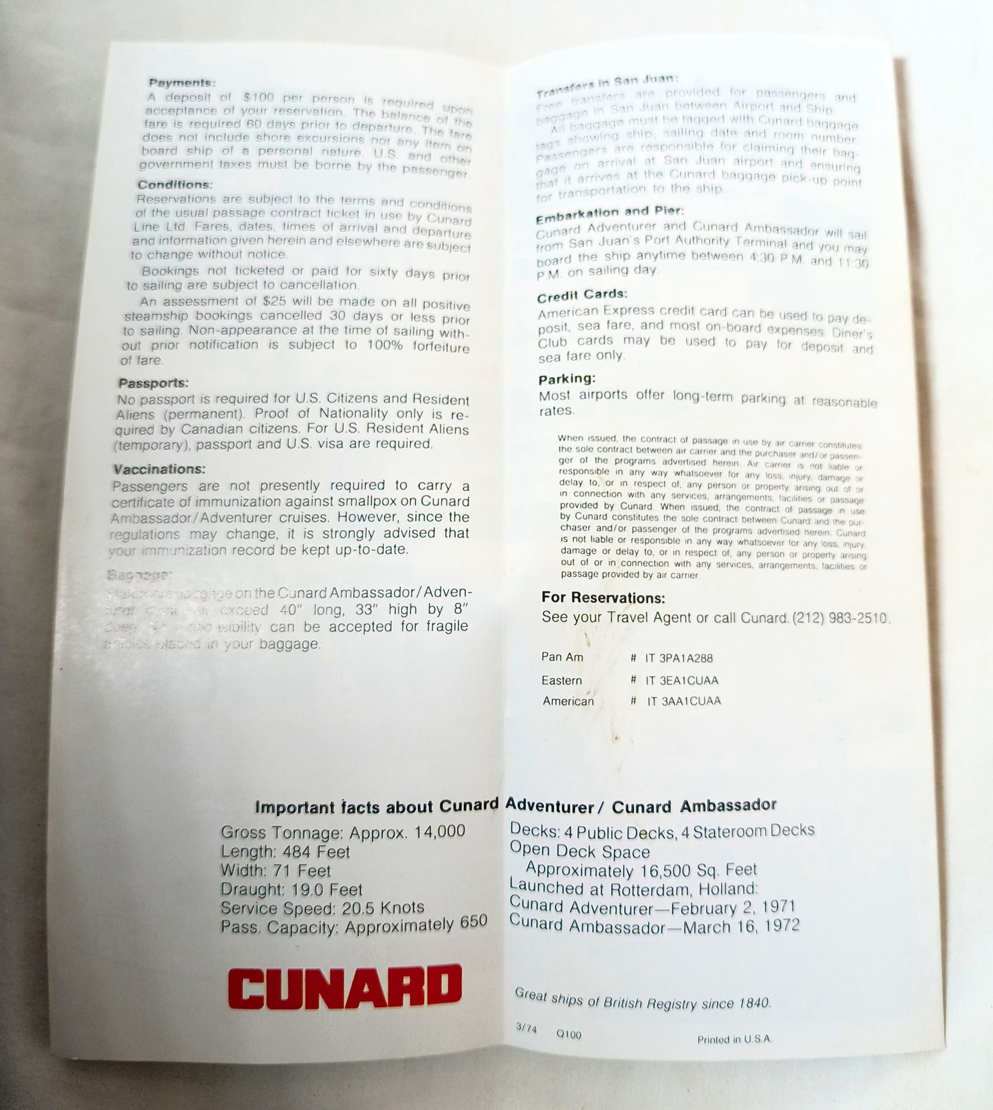 Cunard Ambassador / Adventurer Summer-Fall 1974 Caribbean Cruises - TulipStuff