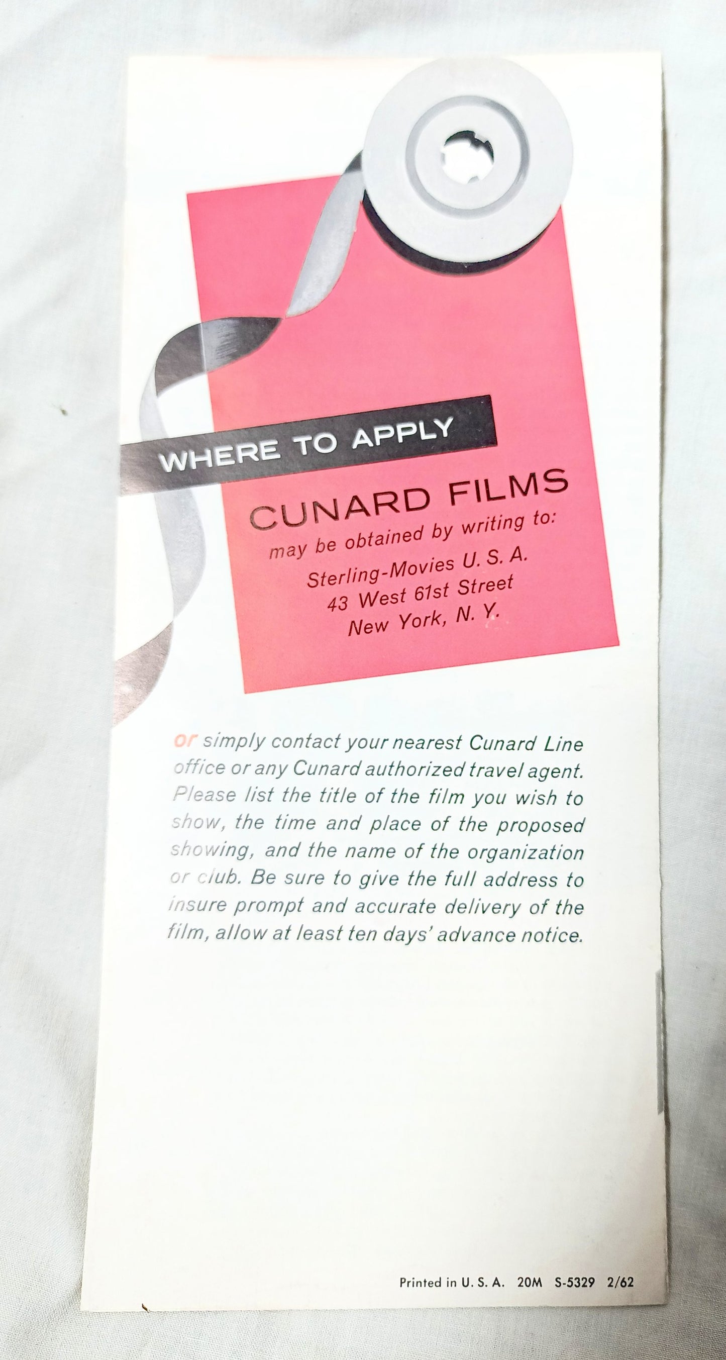Cunard Line Travel Films Caronia Sterling-Movies USA Brochure 1962 - TulipStuff