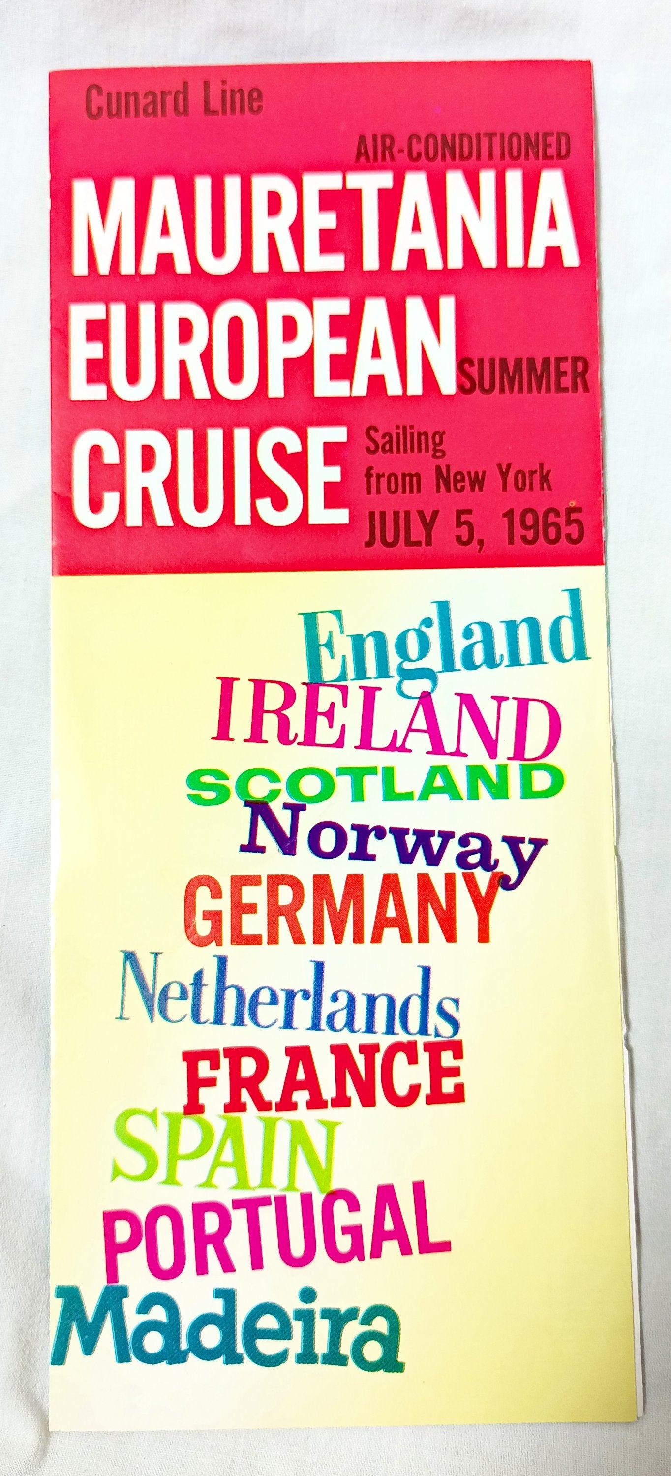 Cunard Line Mauretania July 1965 European Cruise Brochure - TulipStuff