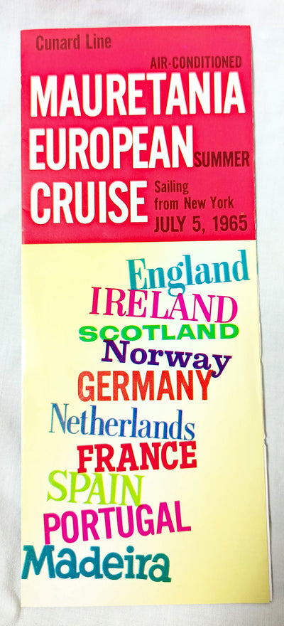 Cunard Line Mauretania July 1965 European Cruise Brochure - TulipStuff