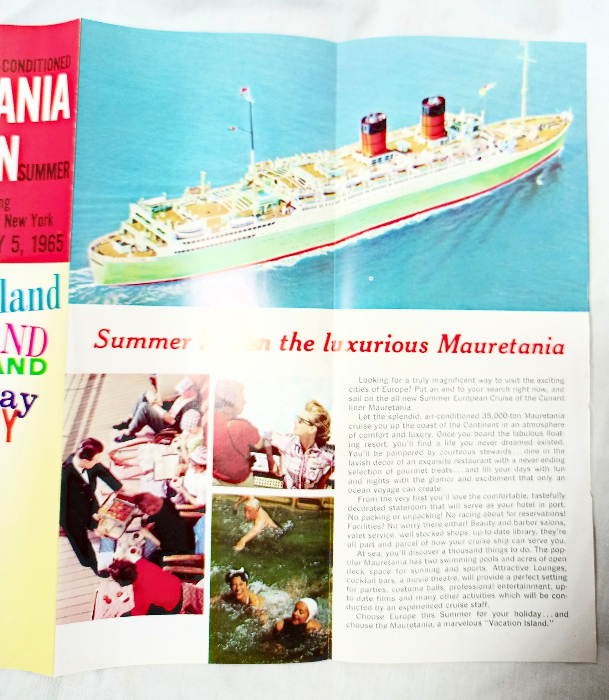 Cunard Line Mauretania July 1965 European Cruise Brochure - TulipStuff