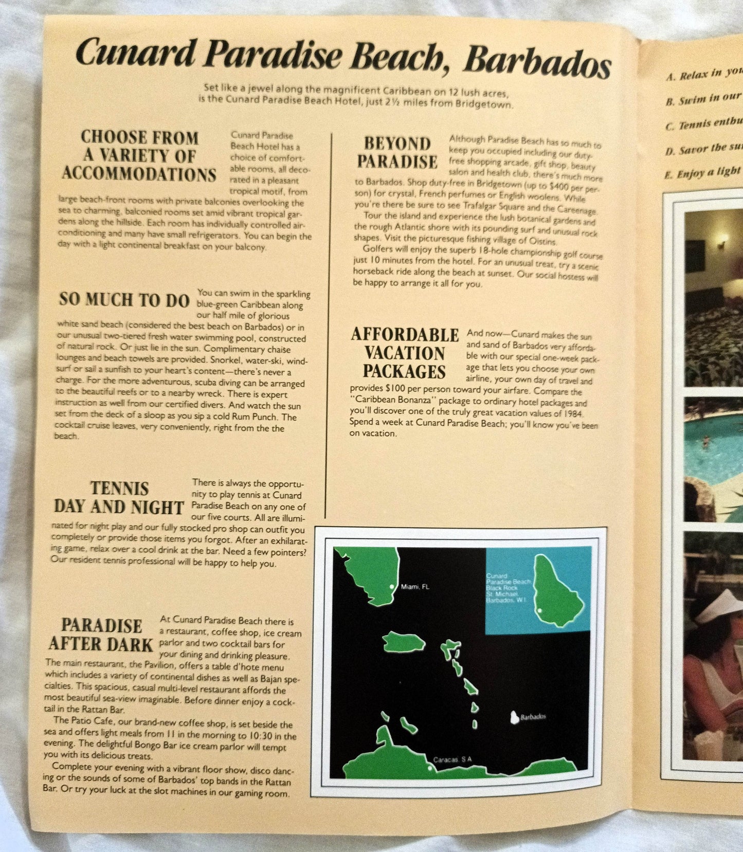 Cunard Paradise Beach Hotel Barbados Tour Packages Brochure 1984 - TulipStuff