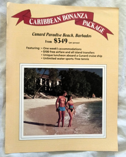 Cunard Paradise Beach Hotel Barbados Tour Packages Brochure 1984 - TulipStuff