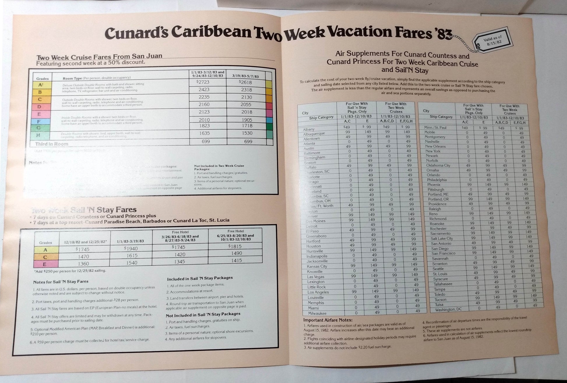 Cunard Countess / Cunard Princess 1983 Caribbean Fly/Cruise Brochure - TulipStuff