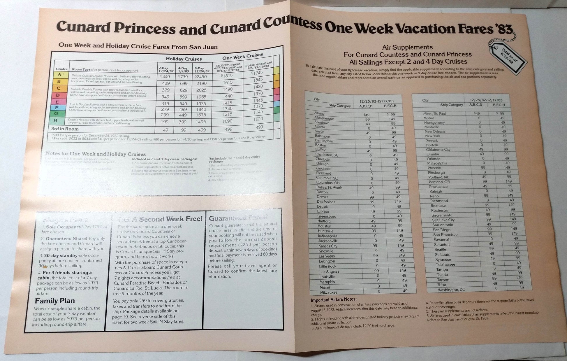 Cunard Countess / Cunard Princess 1983 Caribbean Fly/Cruise Brochure - TulipStuff