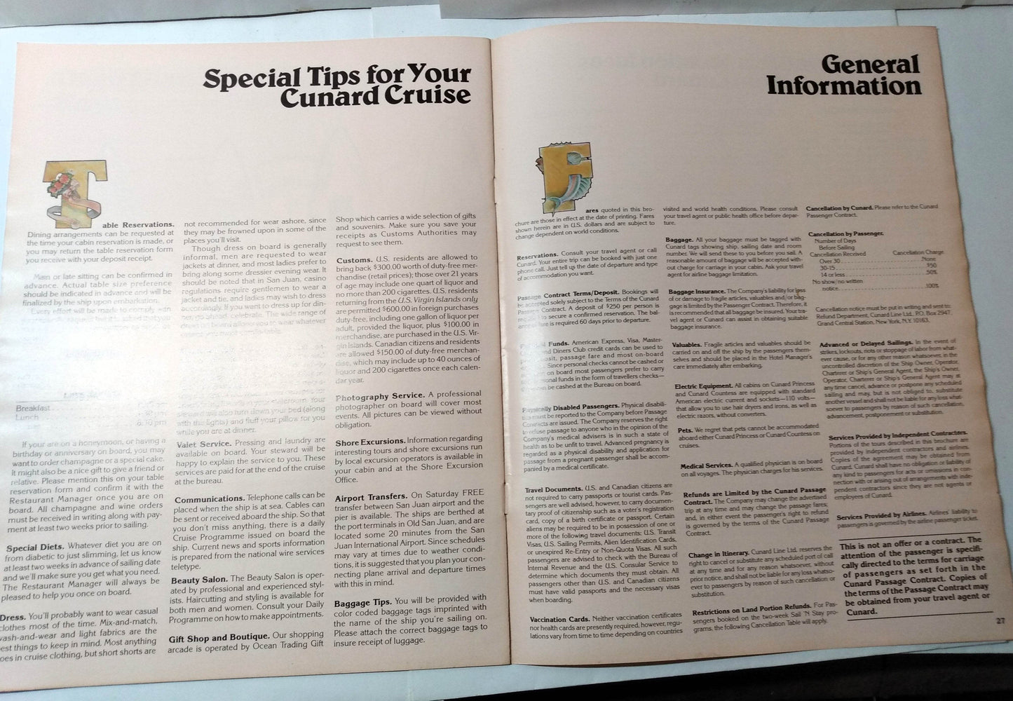 Cunard Countess / Cunard Princess 1983 Caribbean Fly/Cruise Brochure - TulipStuff