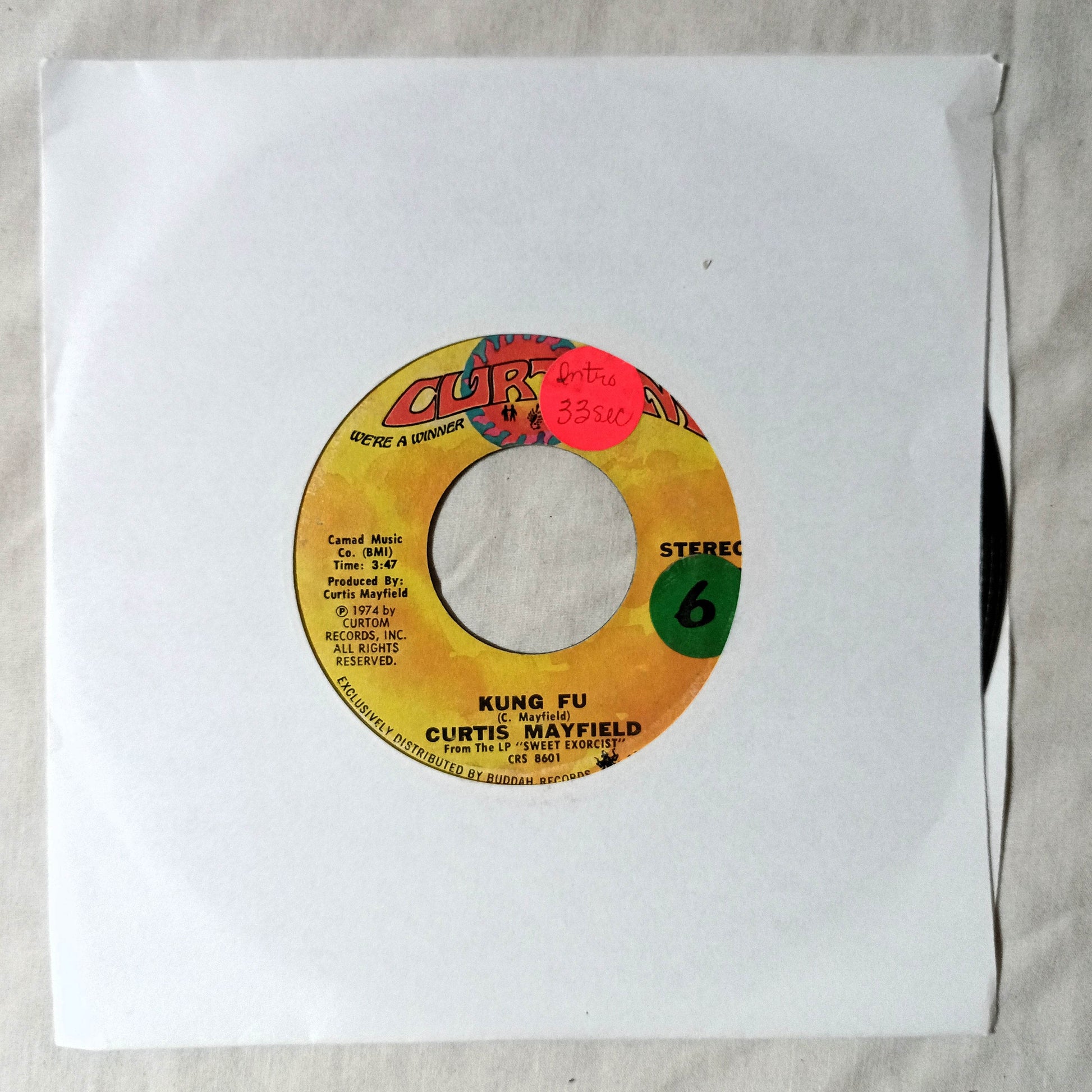 Curtis Mayfield Kung Fu / Right On For The Darkness 7" Vinyl 1974 - TulipStuff