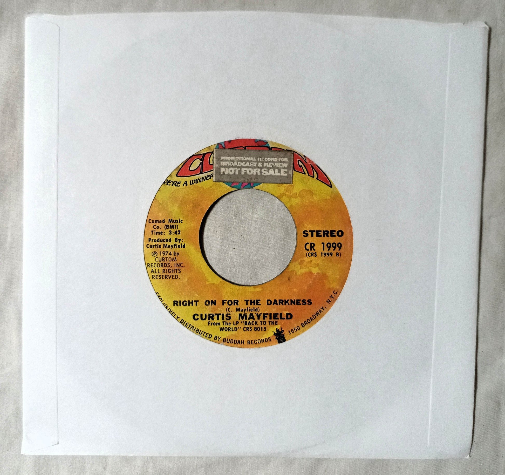 Curtis Mayfield Kung Fu / Right On For The Darkness 7" Vinyl 1974 - TulipStuff