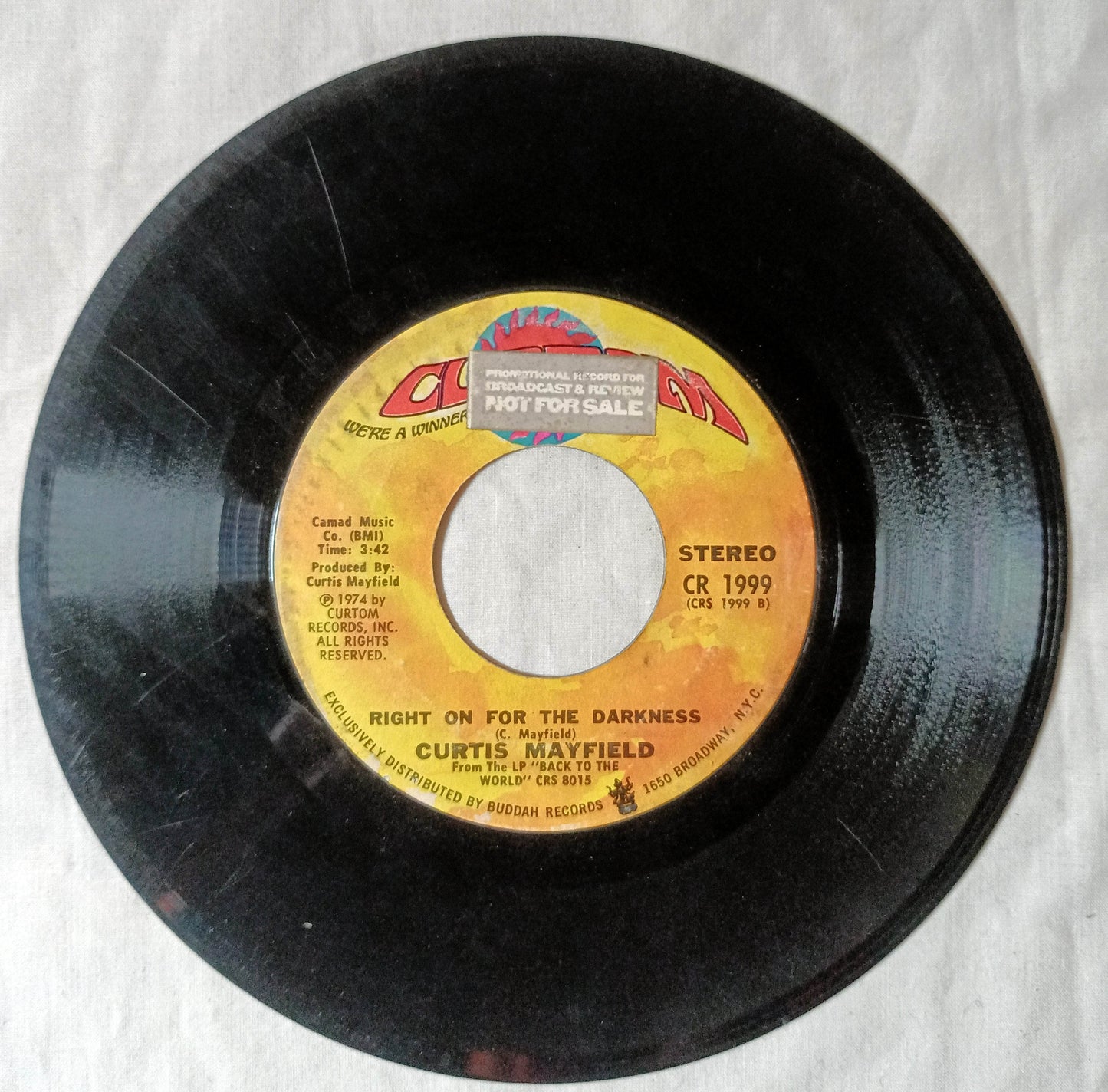 Curtis Mayfield Kung Fu / Right On For The Darkness 7" Vinyl 1974 - TulipStuff