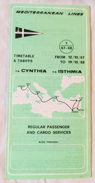 Hellenic Mediterranean Lines ts Cynthia ts Isthmia 1967-68 Brochure - TulipStuff