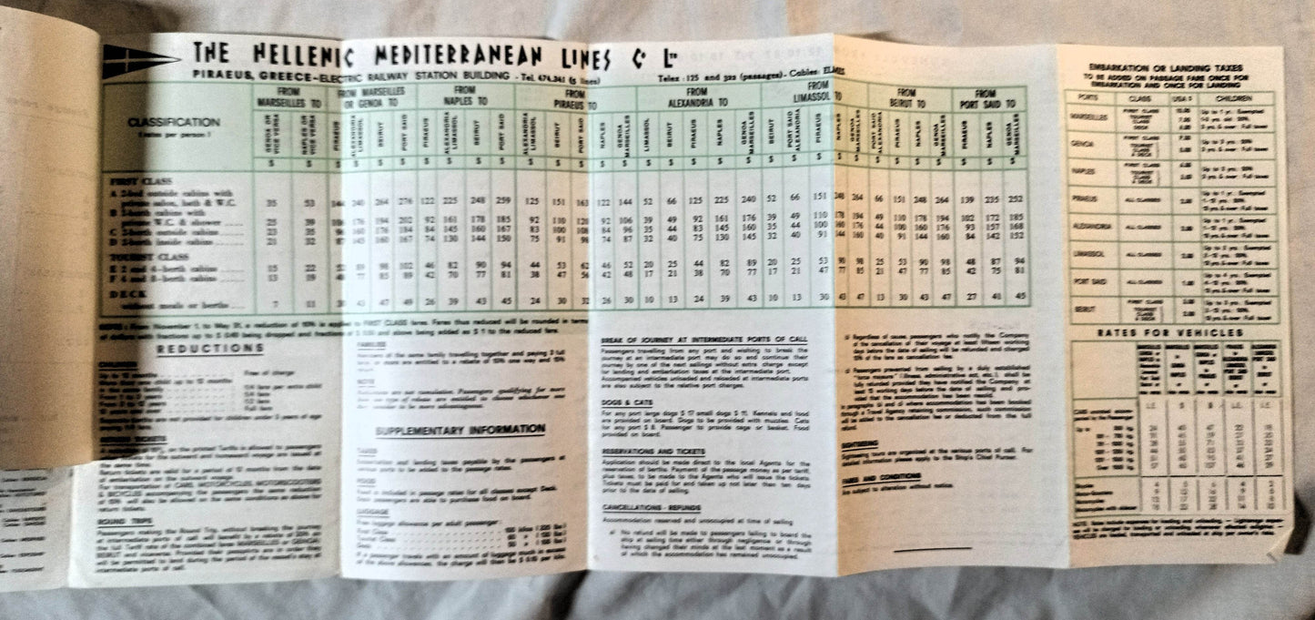 Hellenic Mediterranean Lines ts Cynthia ts Isthmia 1967-68 Brochure - TulipStuff