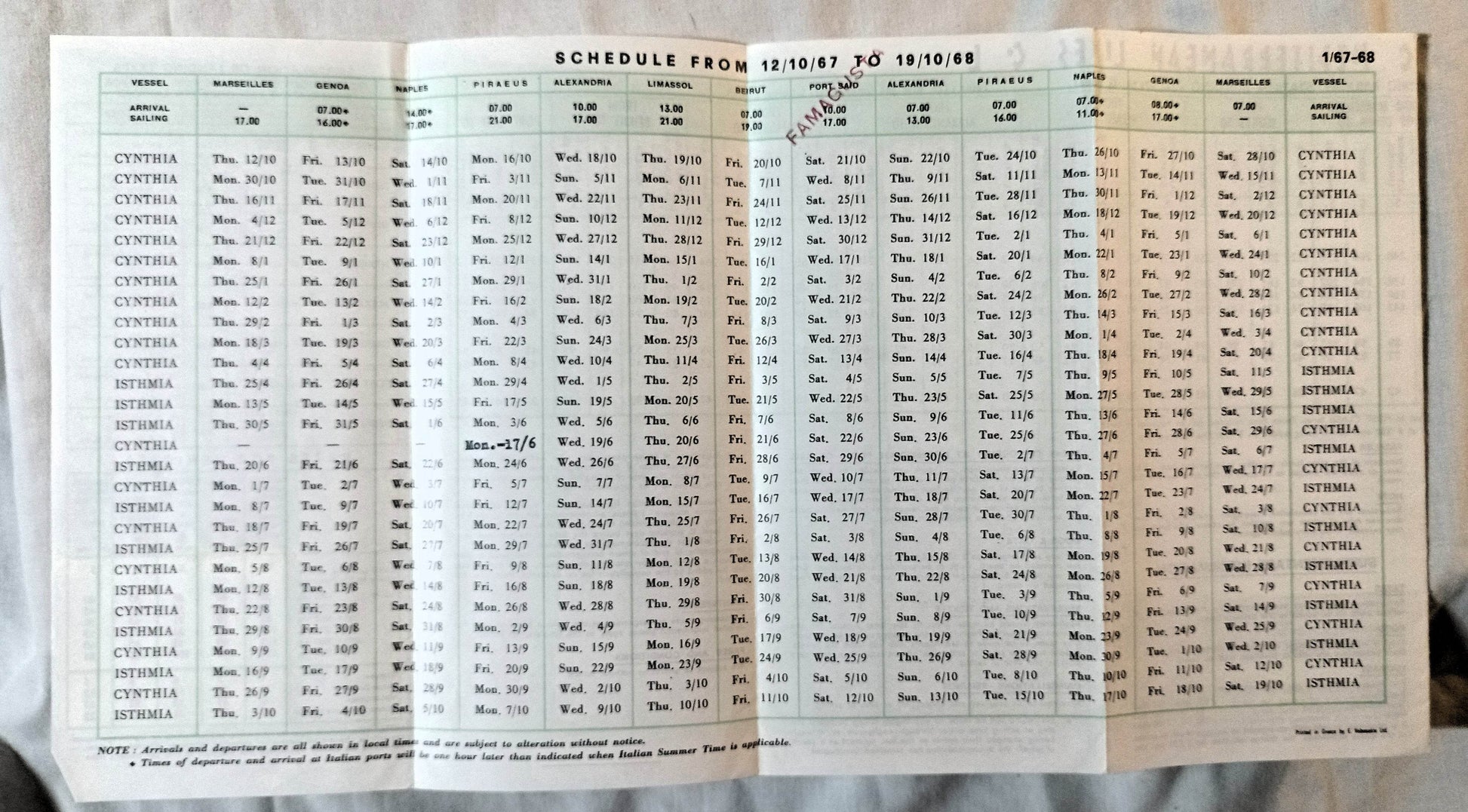 Hellenic Mediterranean Lines ts Cynthia ts Isthmia 1967-68 Brochure - TulipStuff