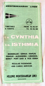 Hellenic Mediterranean Lines ts Cynthia ts Isthmia 1967-68 Brochure - TulipStuff