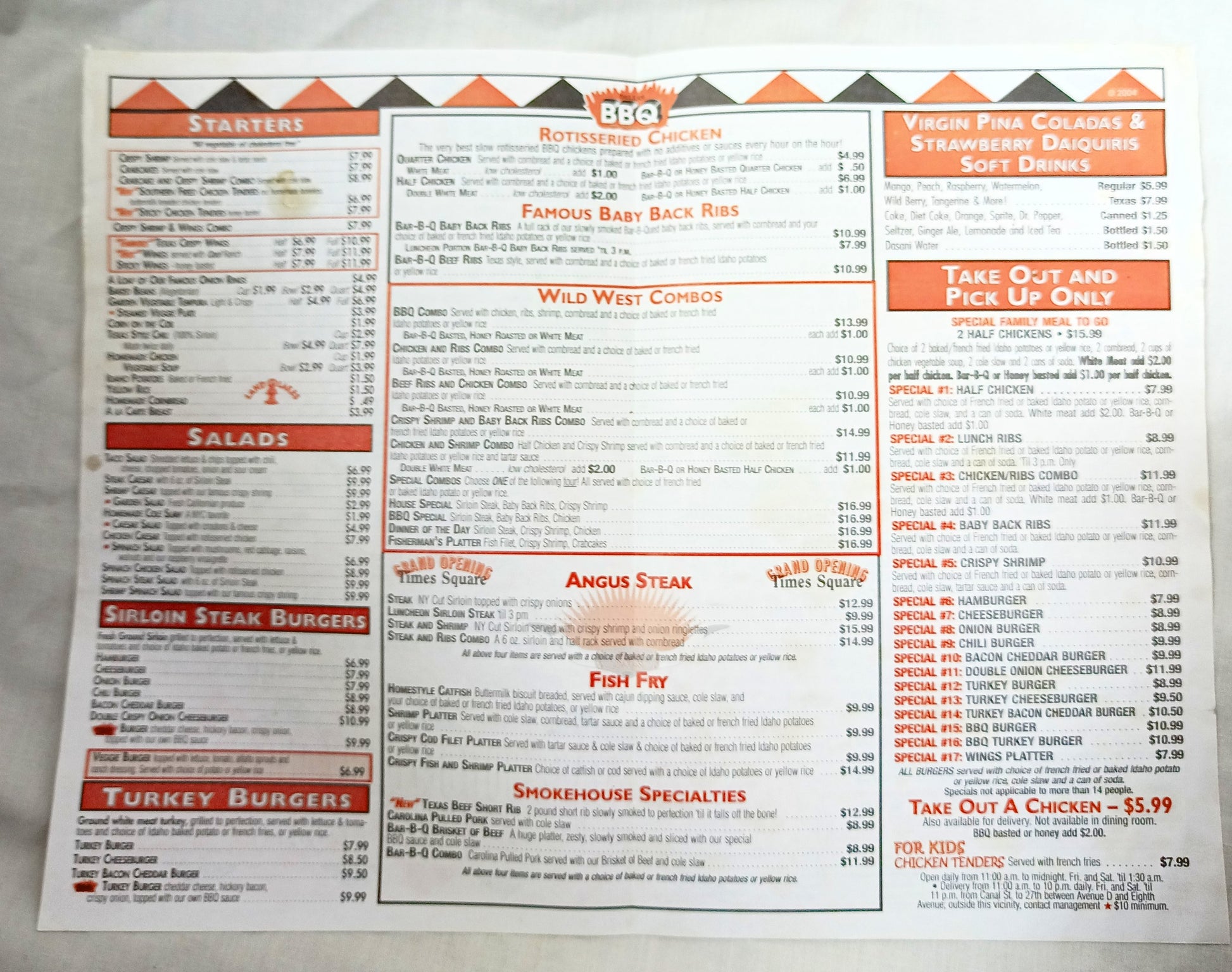 Dallas BBQ Restaurant Take Out Menu 2nd Ave East Village NYC 2000's - TulipStuff