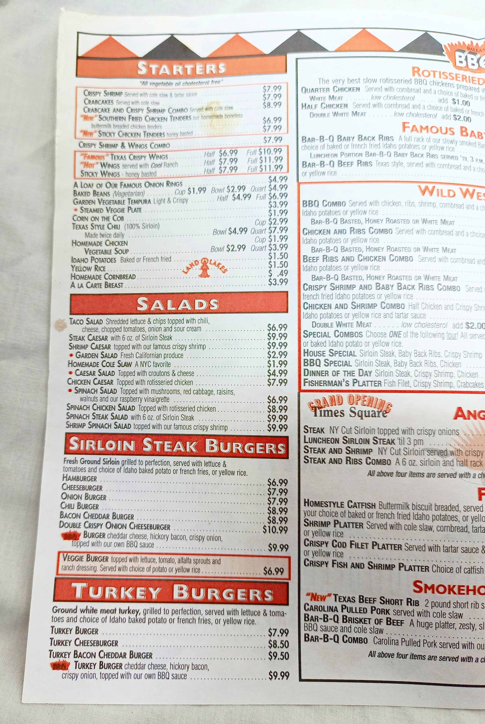 Dallas BBQ Restaurant Take Out Menu 2nd Ave East Village NYC 2000's - TulipStuff