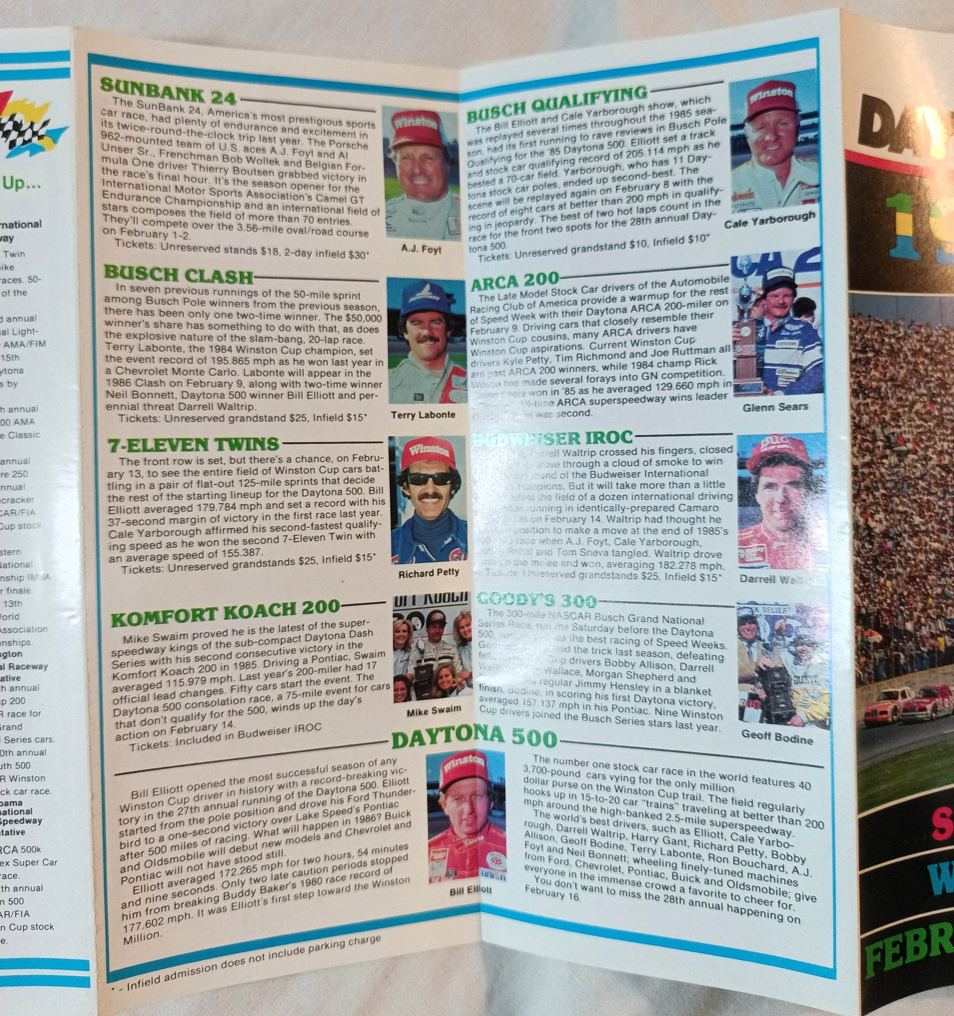 Daytona Speedway Speed Weeks February 1-16 1986 Brochure - TulipStuff