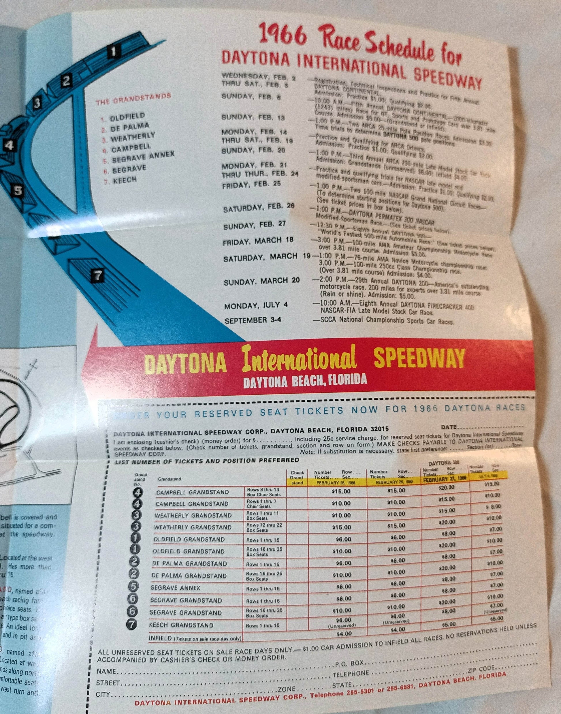 Daytona 500 1966 Schedule Of Events And Order Blank Brochure - TulipStuff