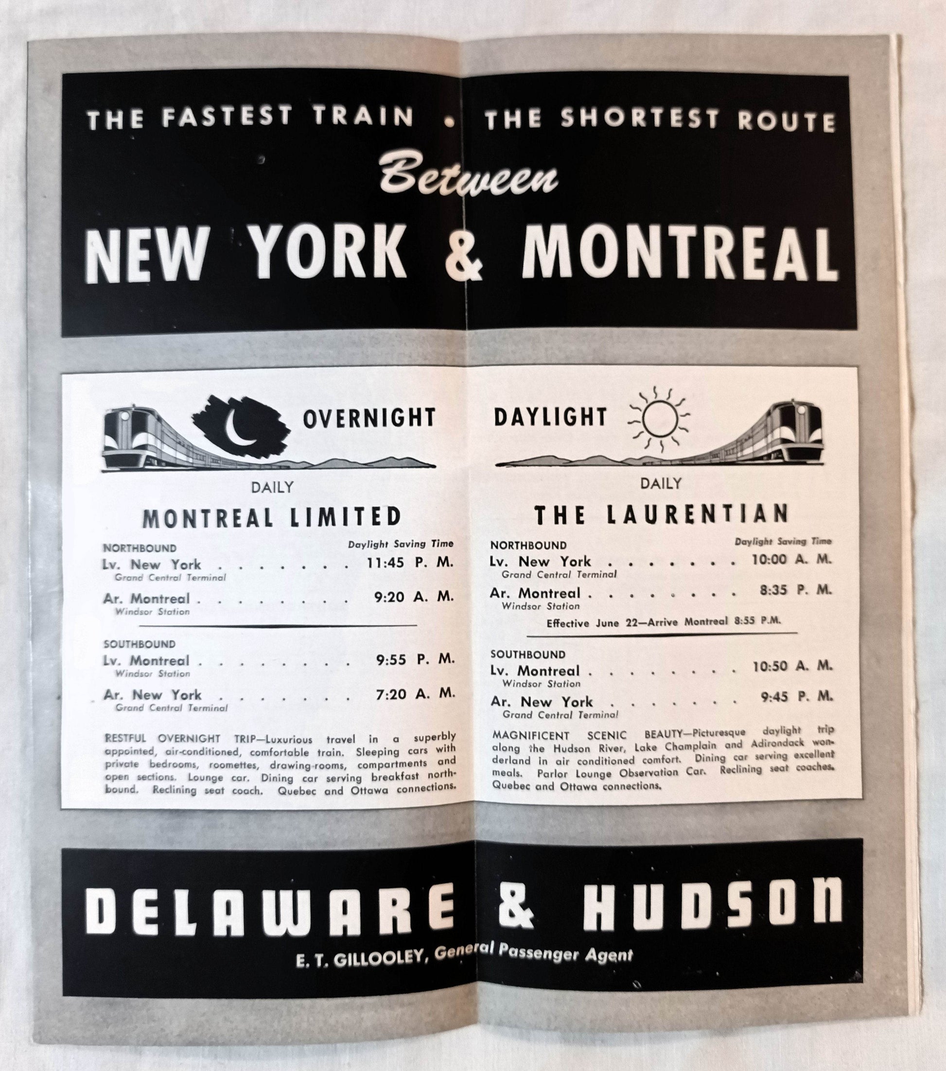 Delaware And Hudson Railroad Timetable 1957 Montreal Ltd Laurentian - TulipStuff