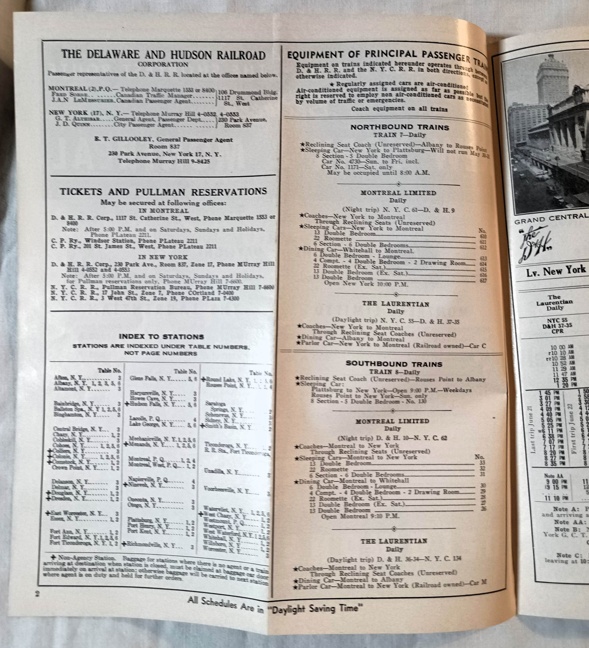 Delaware And Hudson Railroad Timetable 1957 Montreal Ltd Laurentian - TulipStuff