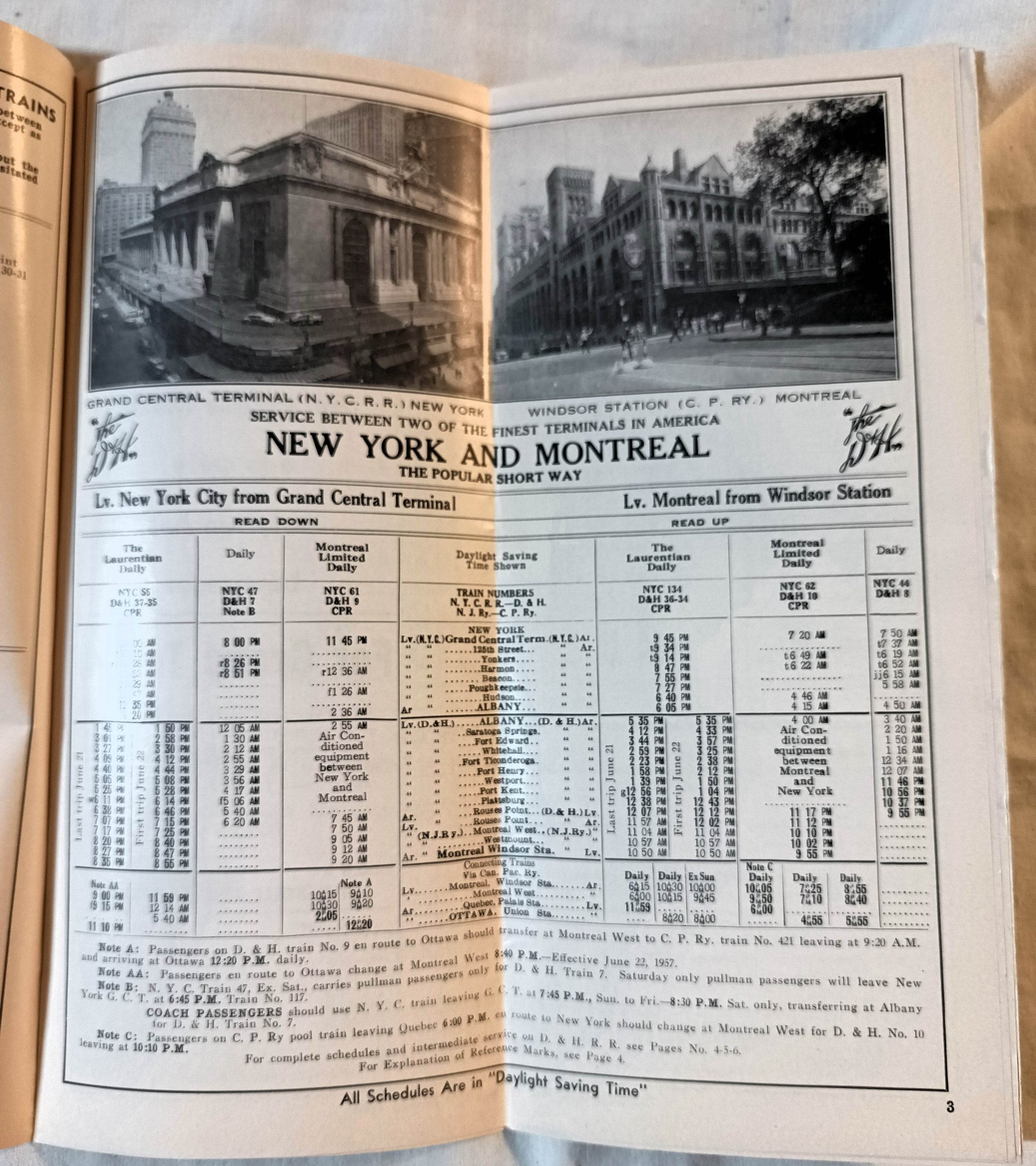 Delaware And Hudson Railroad Timetable 1957 Montreal Ltd Laurentian - TulipStuff