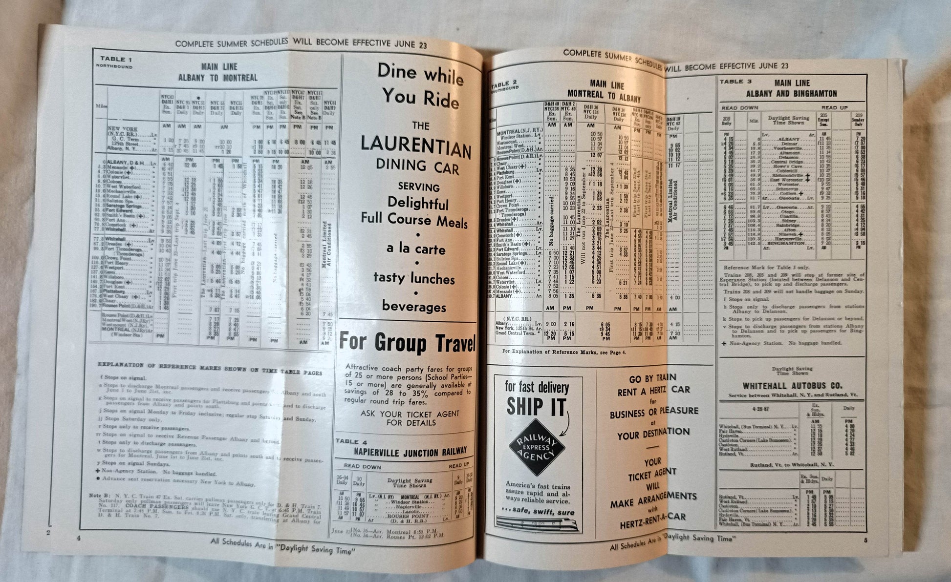Delaware And Hudson Railroad Timetable 1957 Montreal Ltd Laurentian - TulipStuff