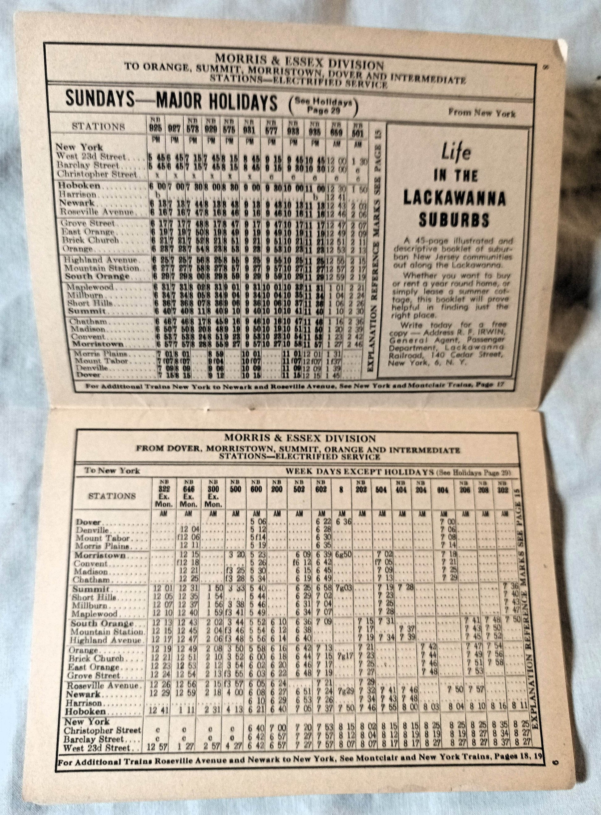 Delaware Lackawanna & Western Railroad Suburban Timetables 1944 - TulipStuff