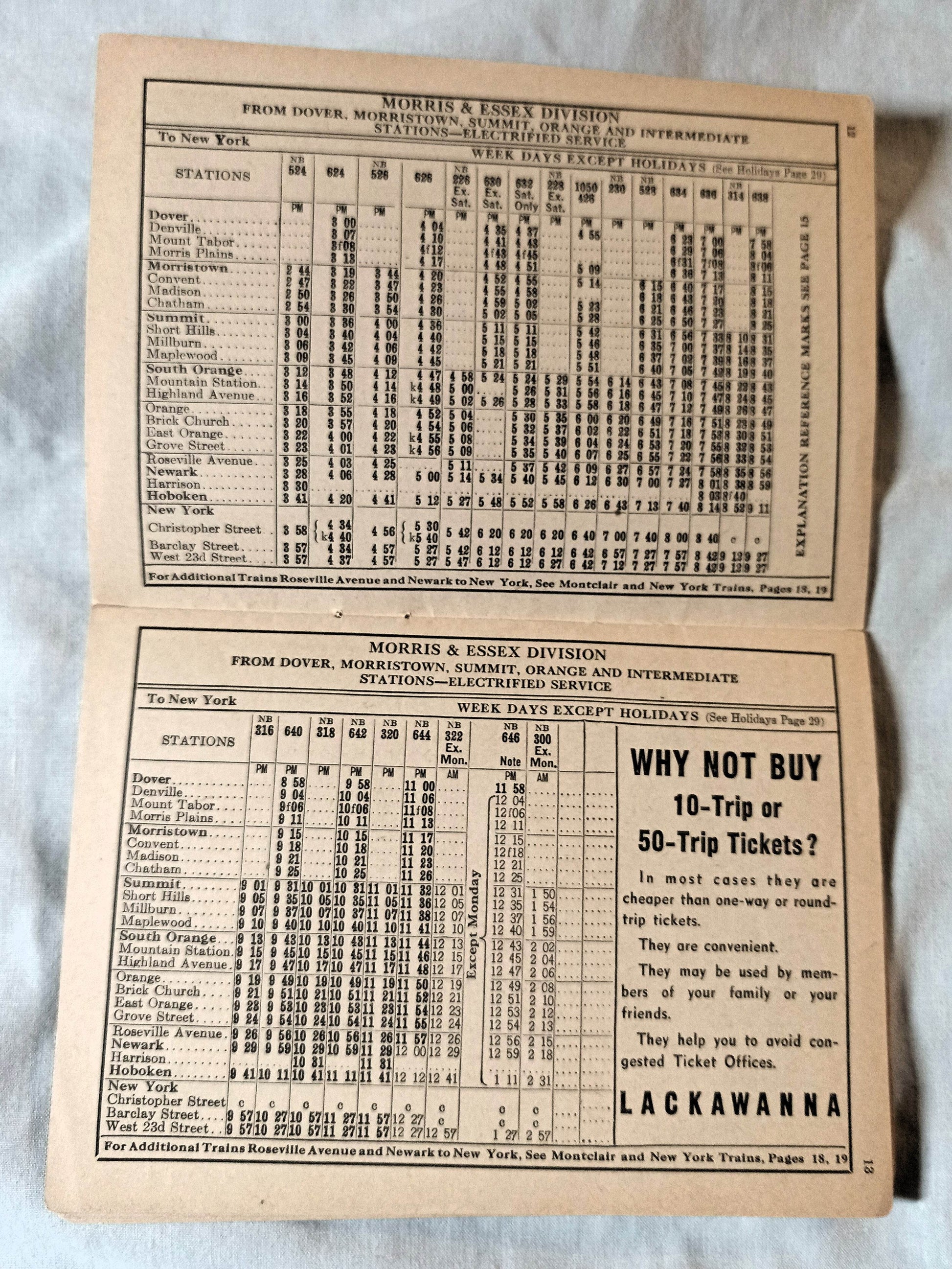 Delaware Lackawanna & Western Railroad Suburban Timetables 1944 - TulipStuff