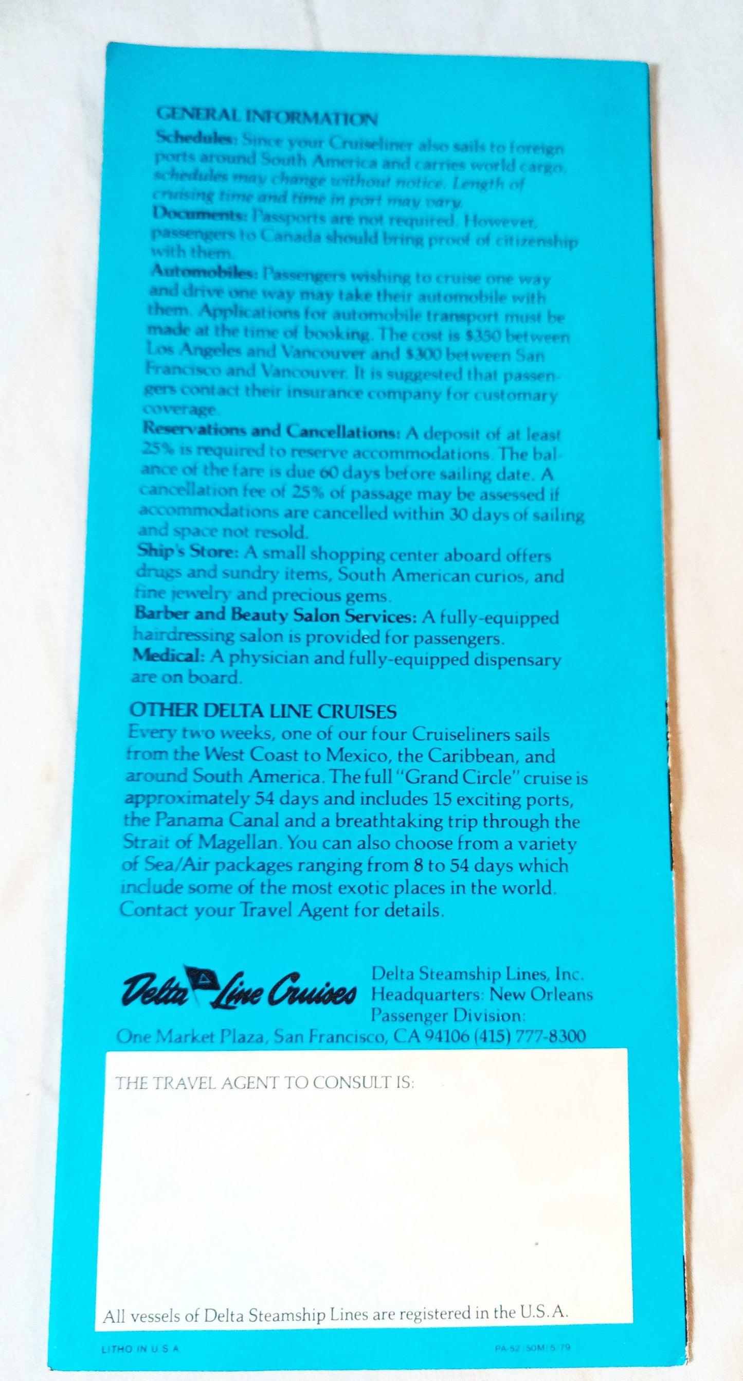 Delta Line 1979-80 Pacific Coastal Cruises Brochure US Flag Cargoliners - TulipStuff