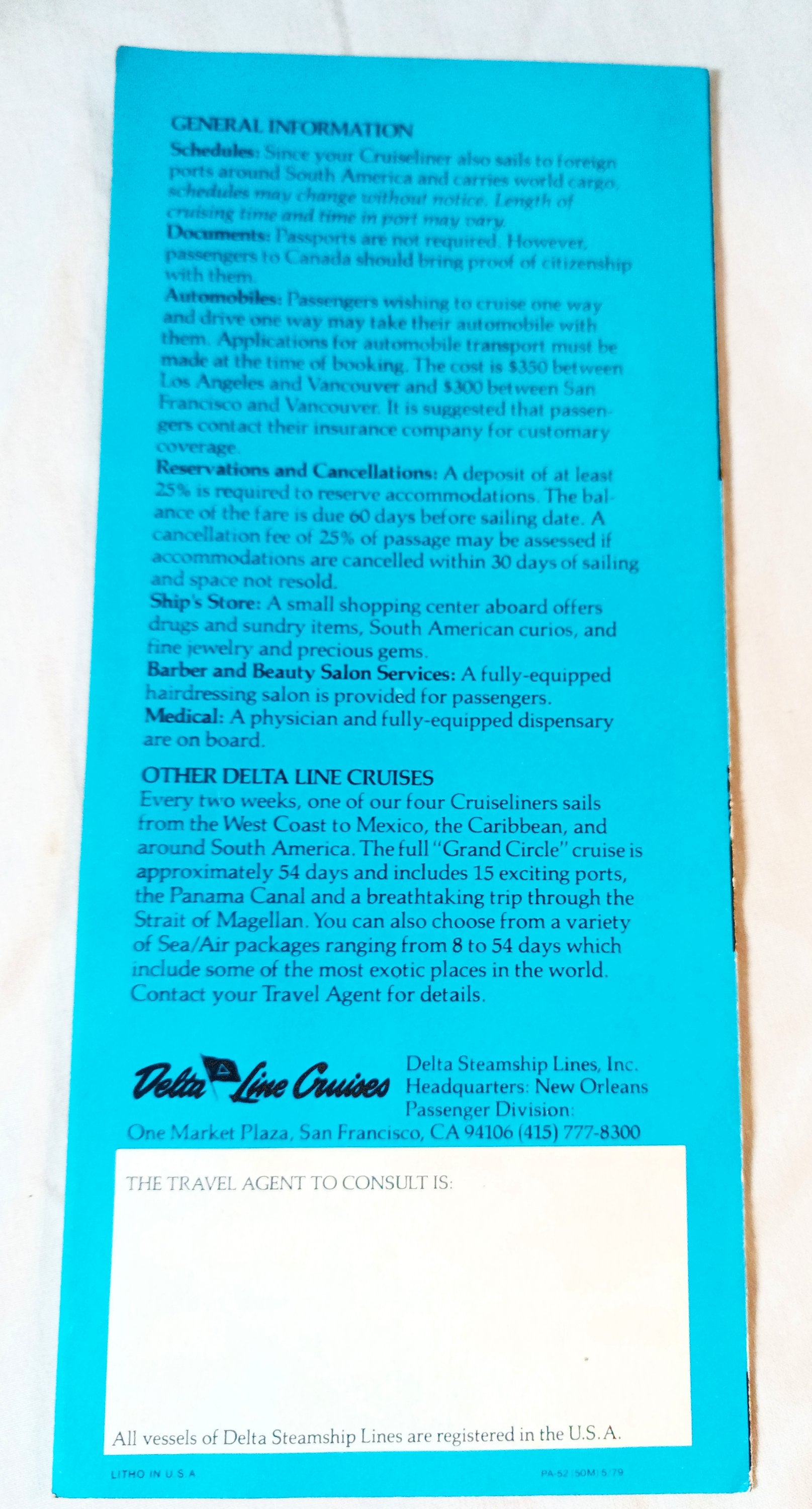 Delta Line 1979-80 Pacific Coastal Cruises Brochure US Flag Cargoliners - TulipStuff