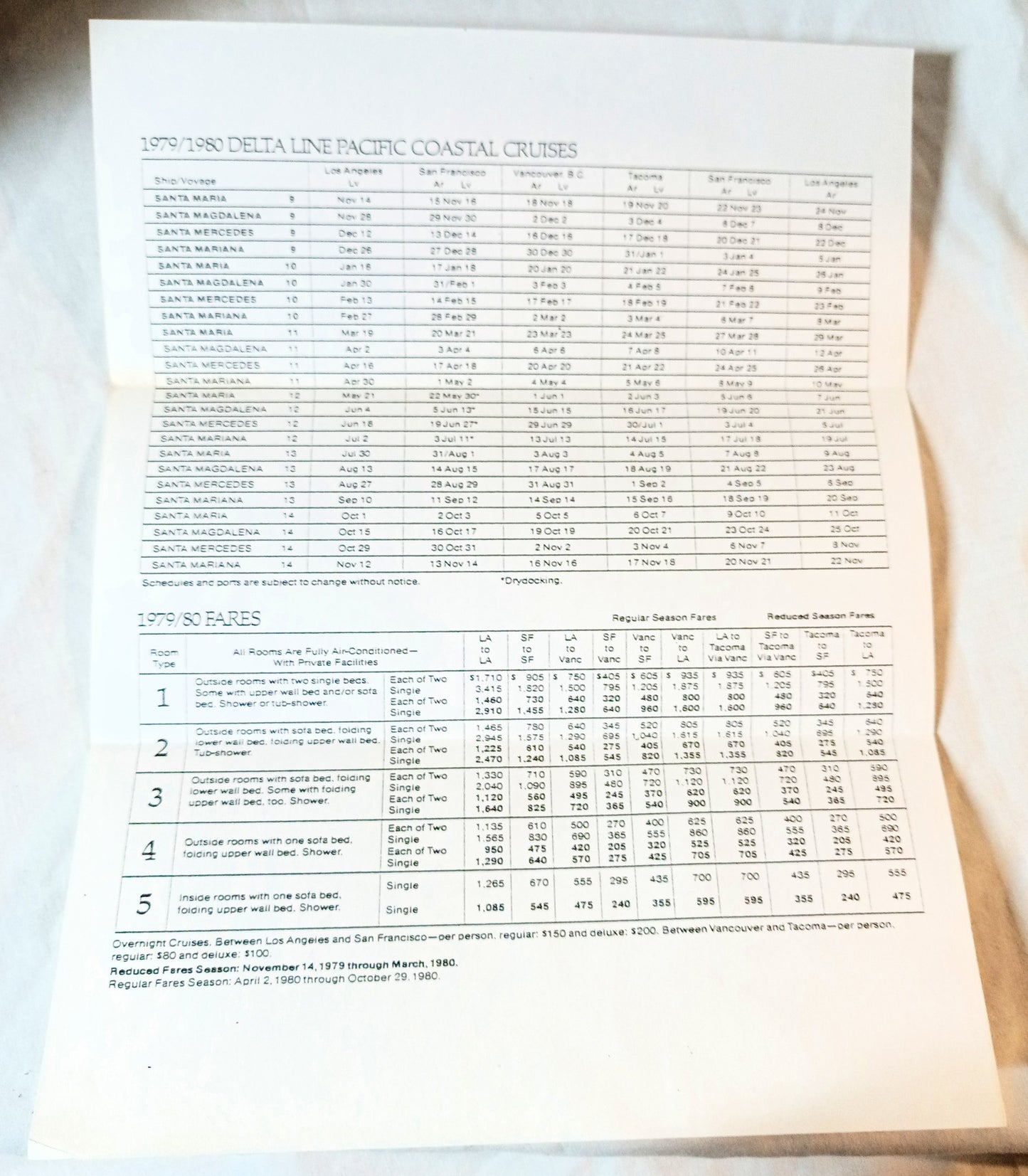 Delta Line 1979-80 Pacific Coastal Cruises Brochure US Flag Cargoliners - TulipStuff